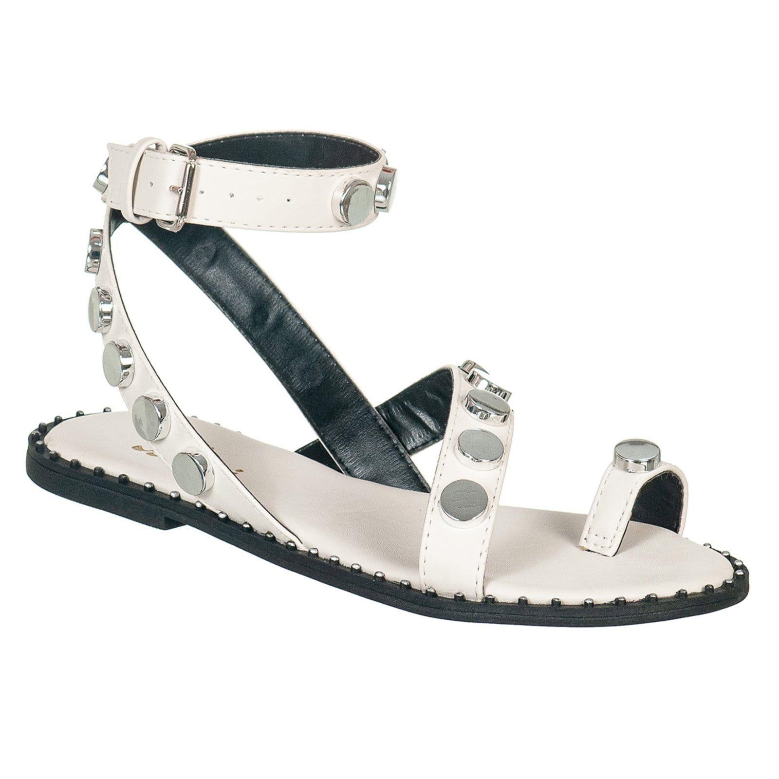 Sandália Feminina Via Birigui Rasteira Esferas e Metal Bege