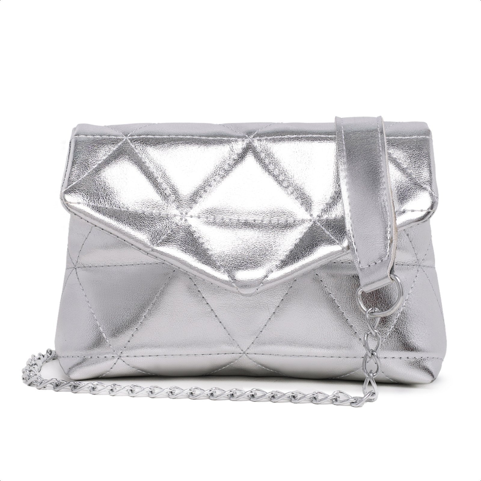 Imagem principal Bolsa Feminina Pequena Clutch Metalizada Alça Corrente Brilho CARMELO SHOES prata