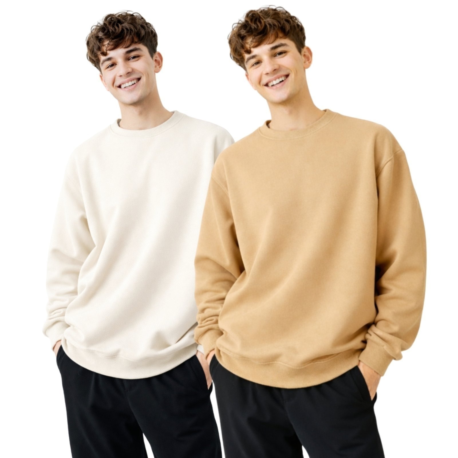 Imagem principal Kit 2 Blusas de Frio Moletom Sem Capuz Confortavel Macio Liso Relaxado bege