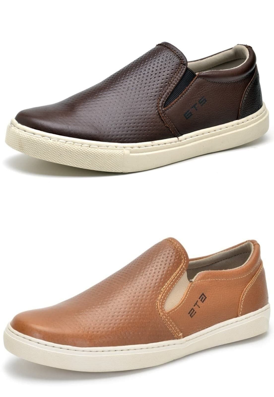 Imagem principal Kit 02 Pares de Tenis Slip On sem Cadarço de Couro CSF Franca DFT Kit Maritimo Café/Caramelo Clube do Sapato de Franca multicolorido