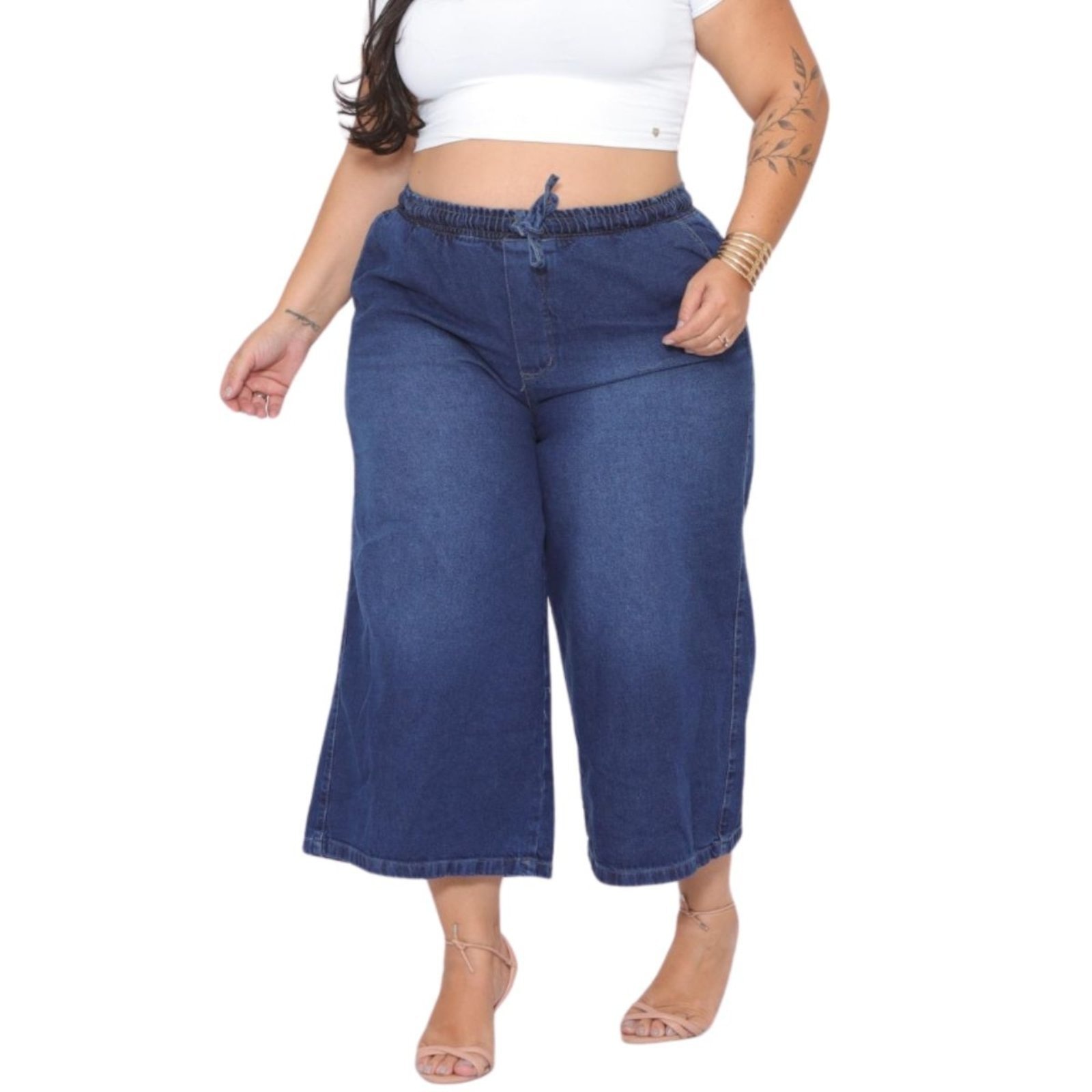Imagem principal Calça Curta Feminina Pantacourt Plus Size Jeans Loka azul