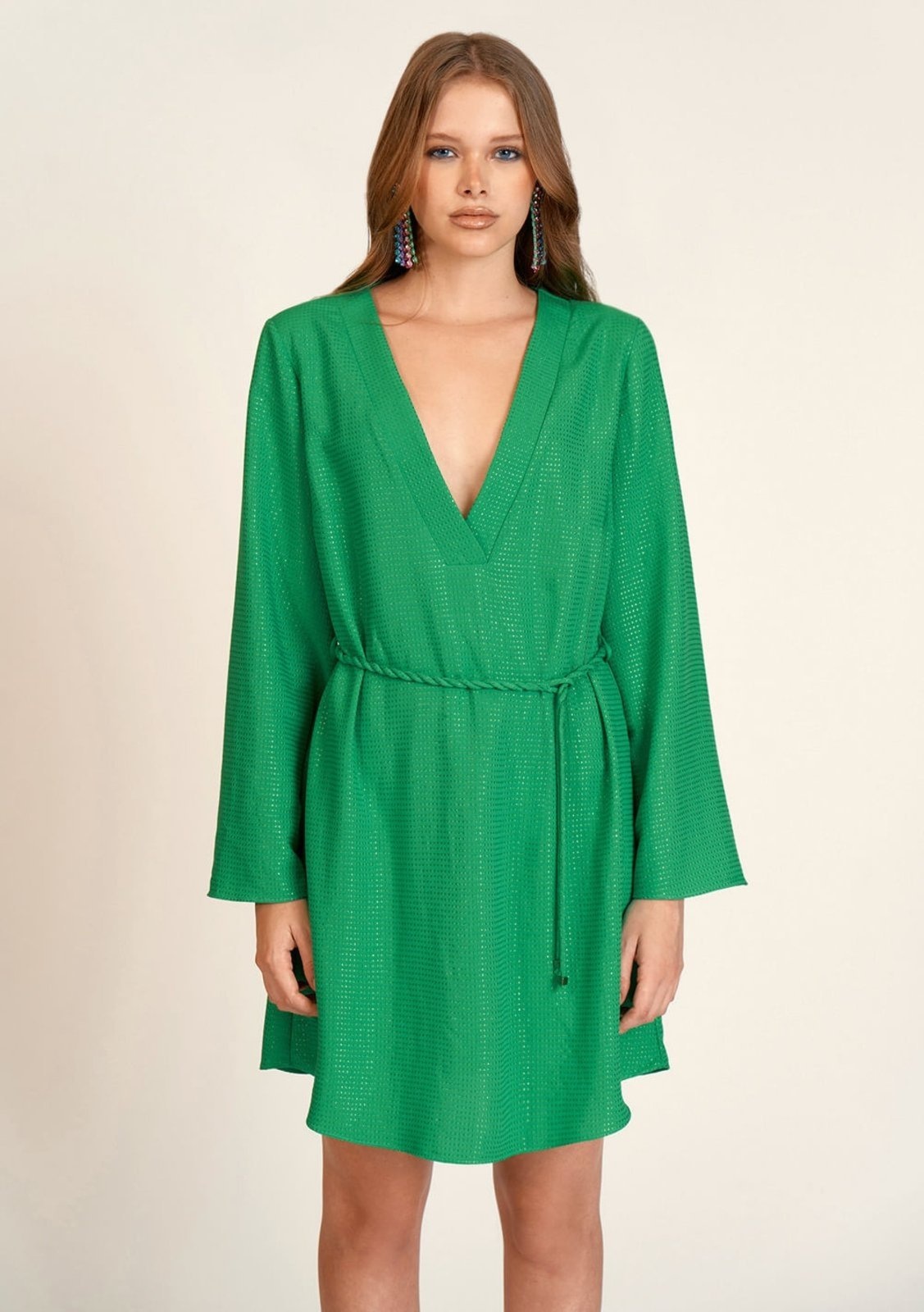 Imagem principal Vestido Zinco Curto Decote V Com Cinto Zinco verde