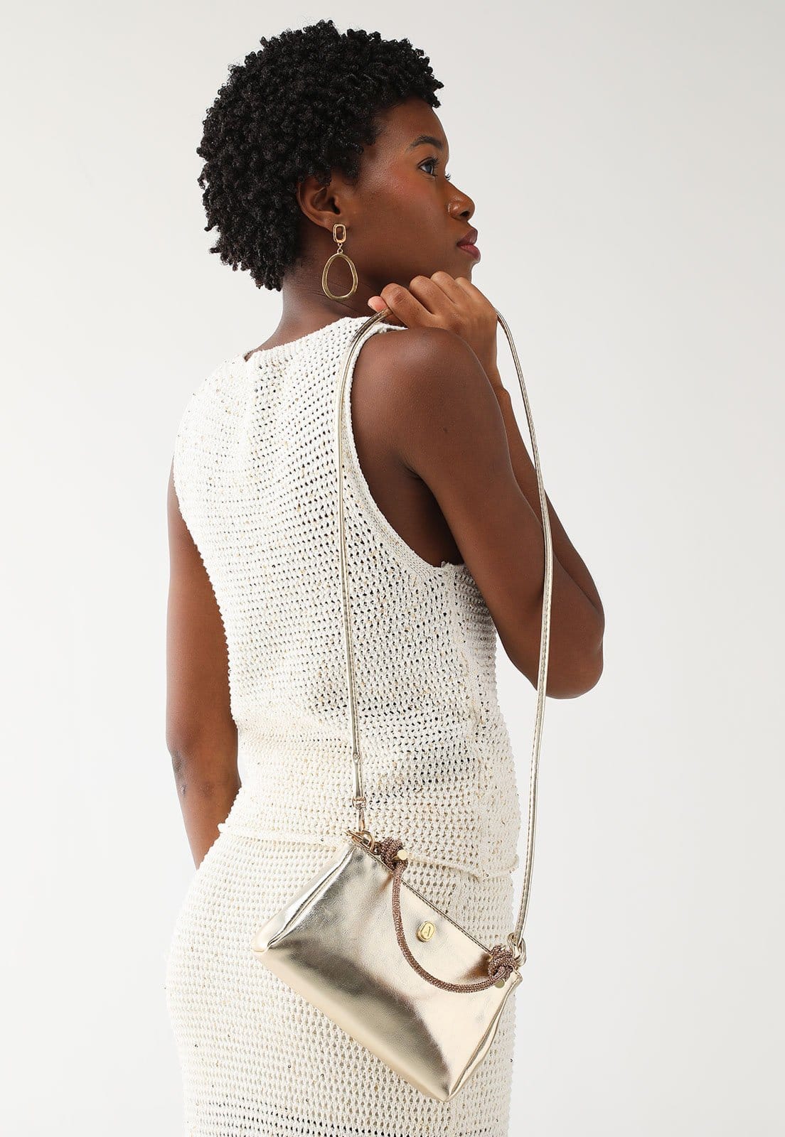 Bolsa Tiracolo Anacapri Alça Dupla Dourada