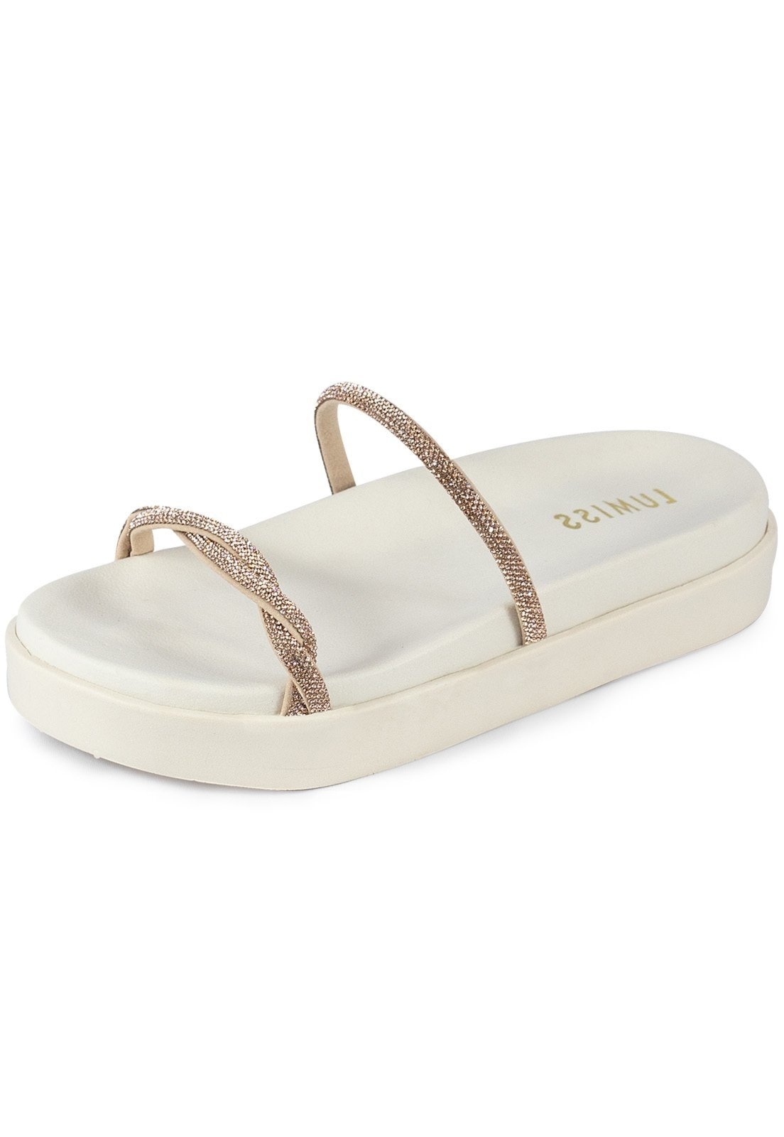 Imagem principal Sandália Papete Feminina Lumiss Flatform Tiras Strass Off White LUMISS off-white white