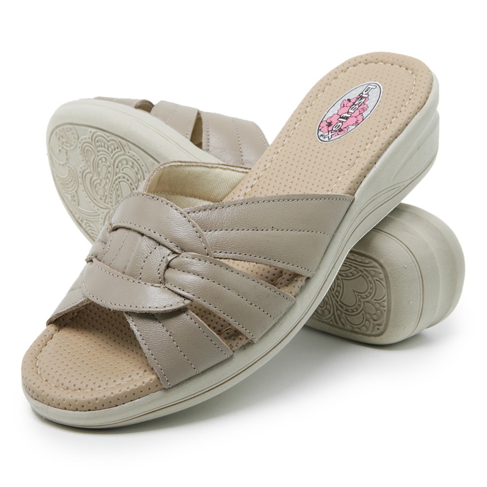 Imagem principal Sandália Tamanco Ortopédico Conforto Couro Gelo Pizaflex bege