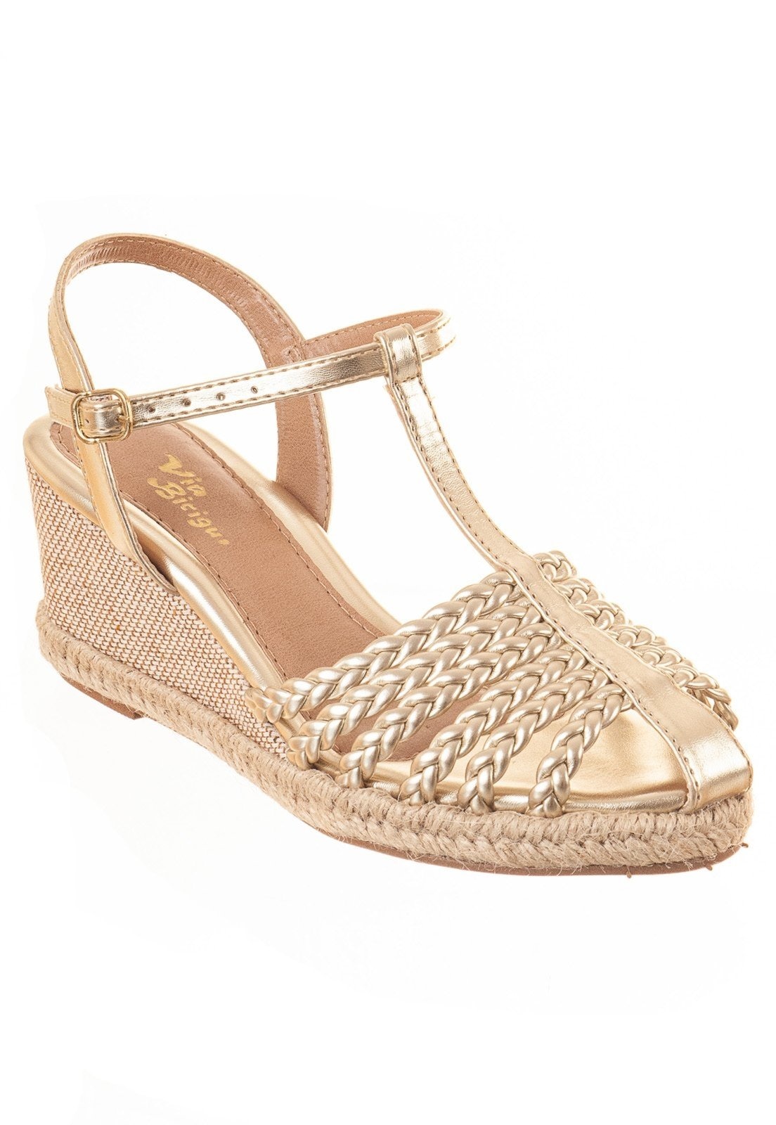 Imagem principal Sandália Fem Anabela C/ Tiras Trançadas Solado de Corda Casual Confortável VIA BIRIGUI dourado