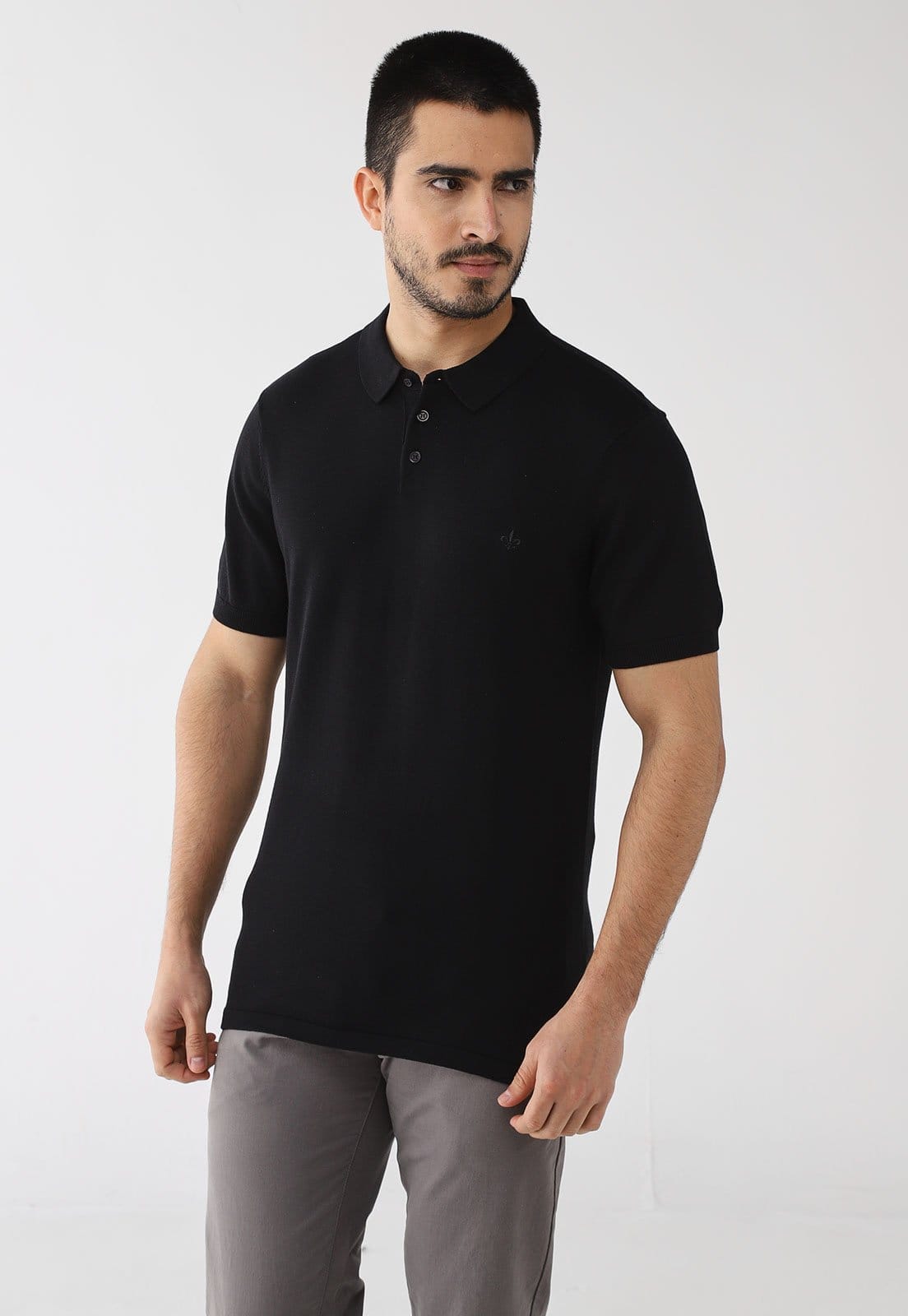 Polo de Tricot Masculina Dudalina Bordado Preta