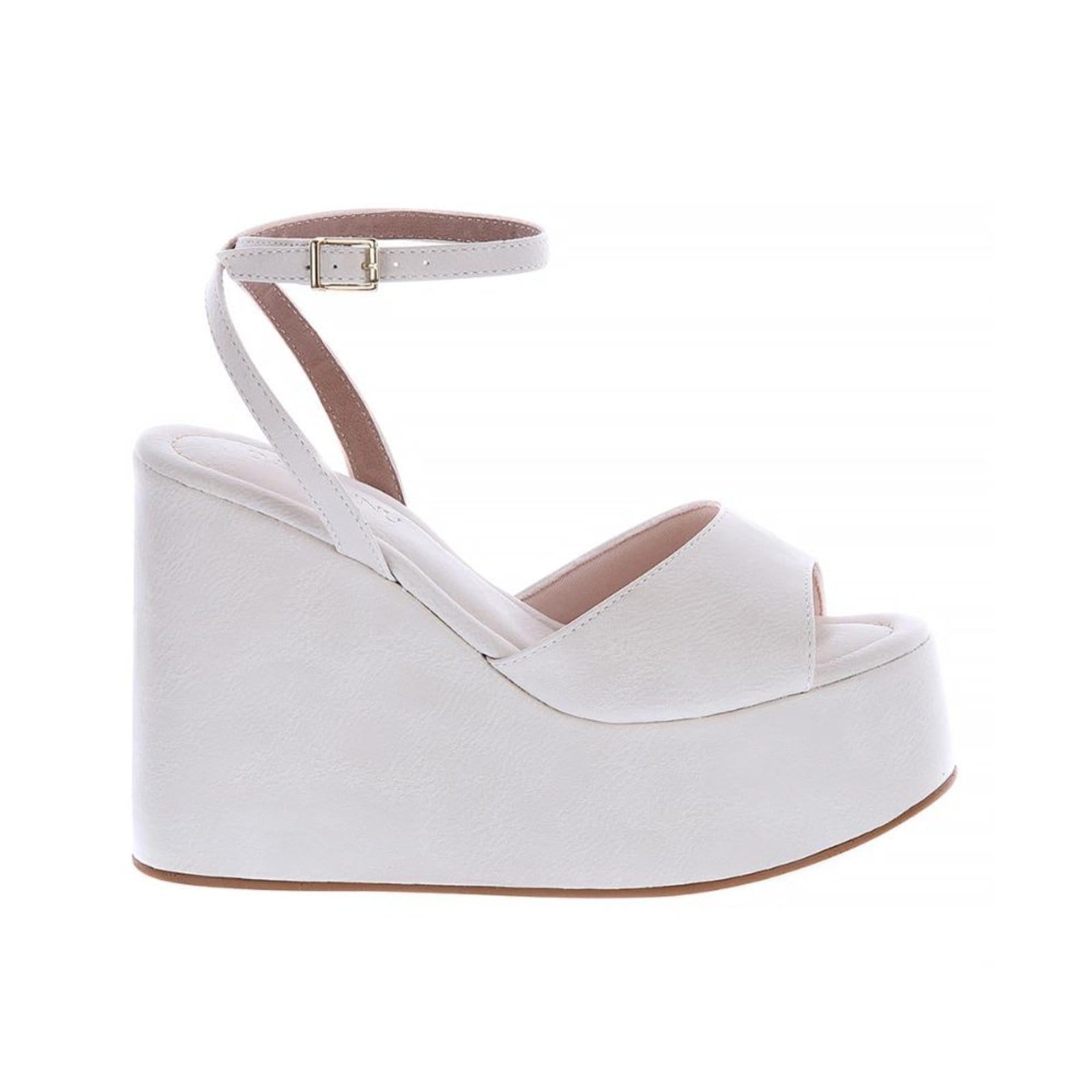 Agatha - Sandália Plataforma Anabela Off White com Tira no Tornozelo Off-white