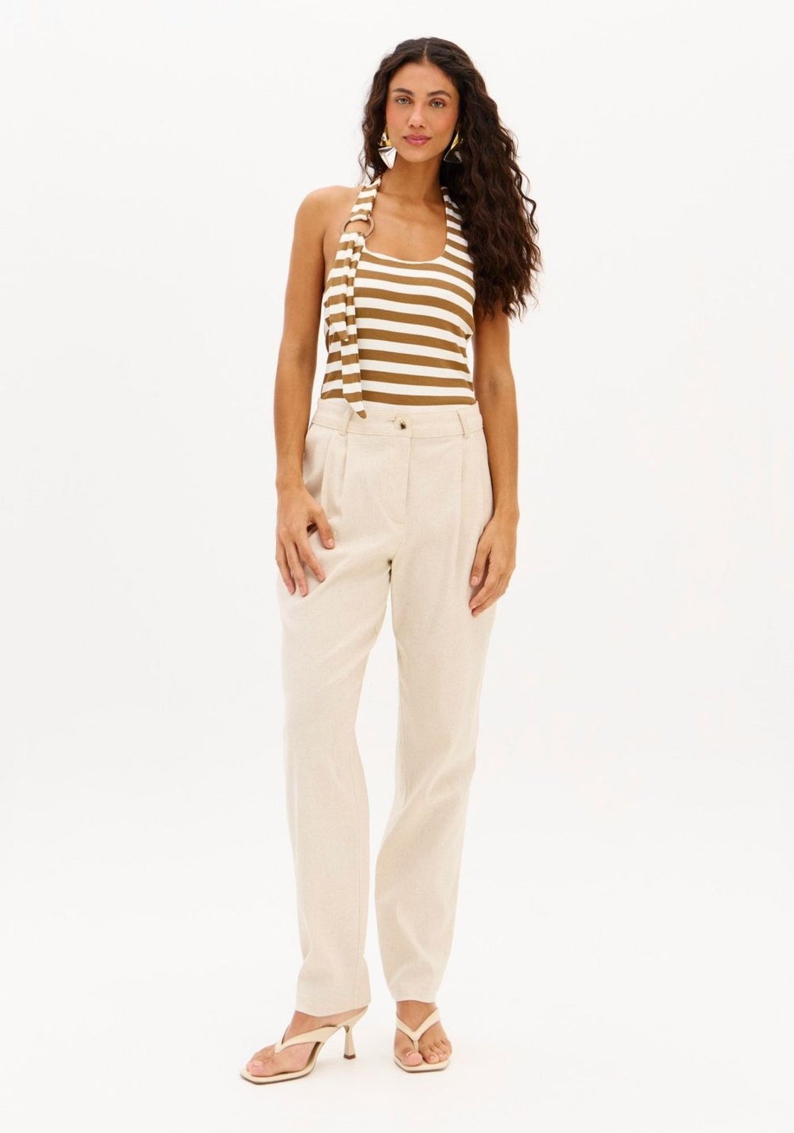 Imagem principal Calça Carrot Com Linho Cintura Média My Favorite Things bege