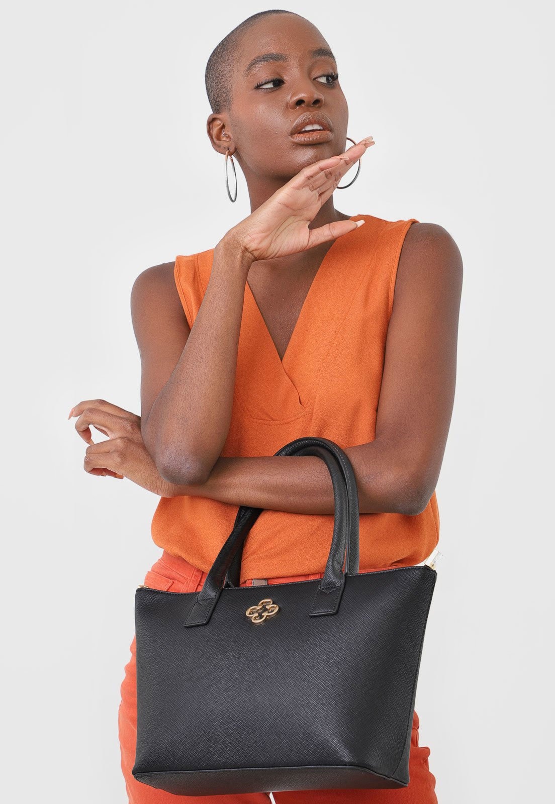 Imagem principal Bolsa Universitária Capodarte Tote Pequena Risco Preta Capodarte preto