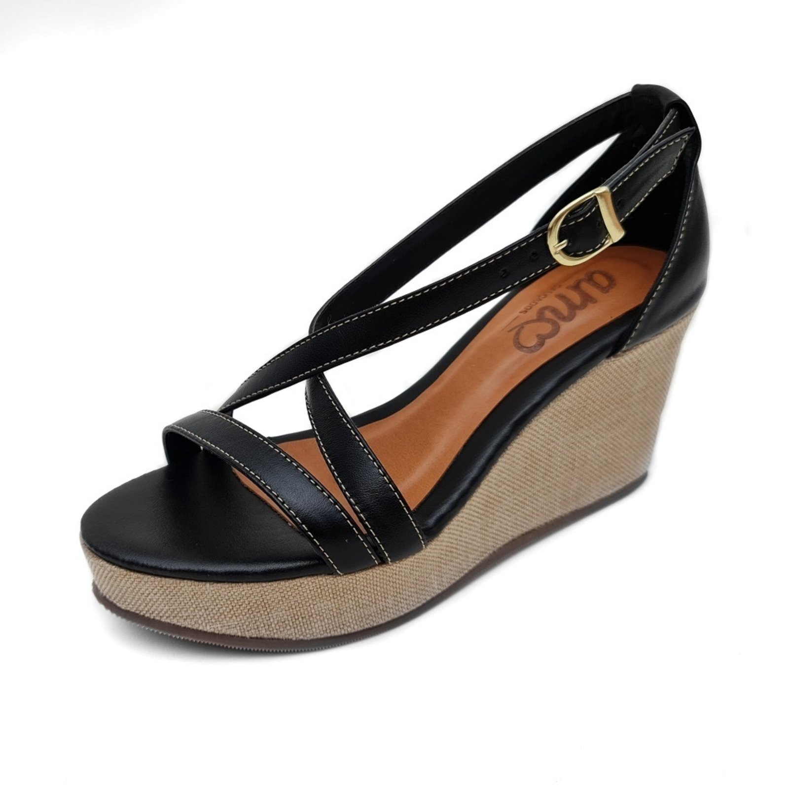 Imagem principal Sandália Anabela em Couro Amo Calçados Itália Preta Amo Calçados preto