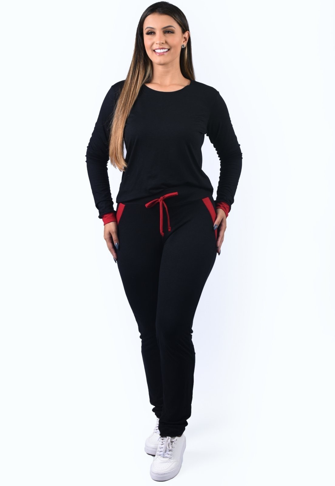 Imagem principal Conjunto Viscolycra Maria Paes Calça e Blusa Manga Longa e Vermelho Maria Paes preto