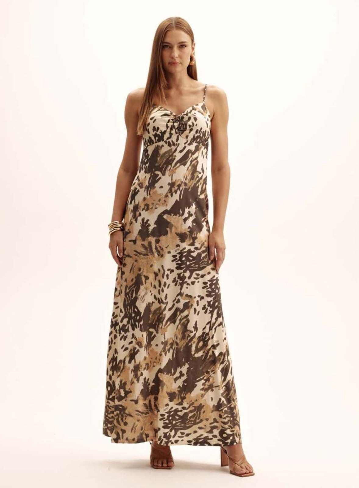 Vestido Comfort Triton com Amarração Estampado Organic Leopard Marrom