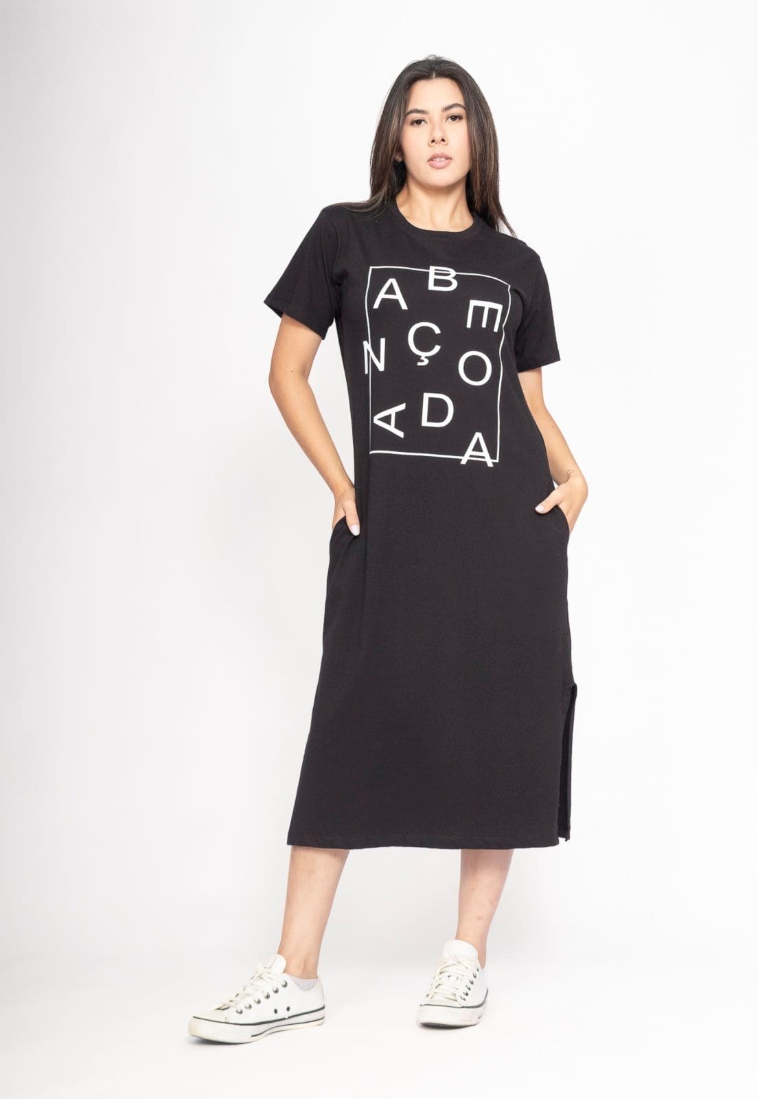 Vestido CabanaFree Midi Algodão Manga Curta Moda Evangélica Noite Amazônica