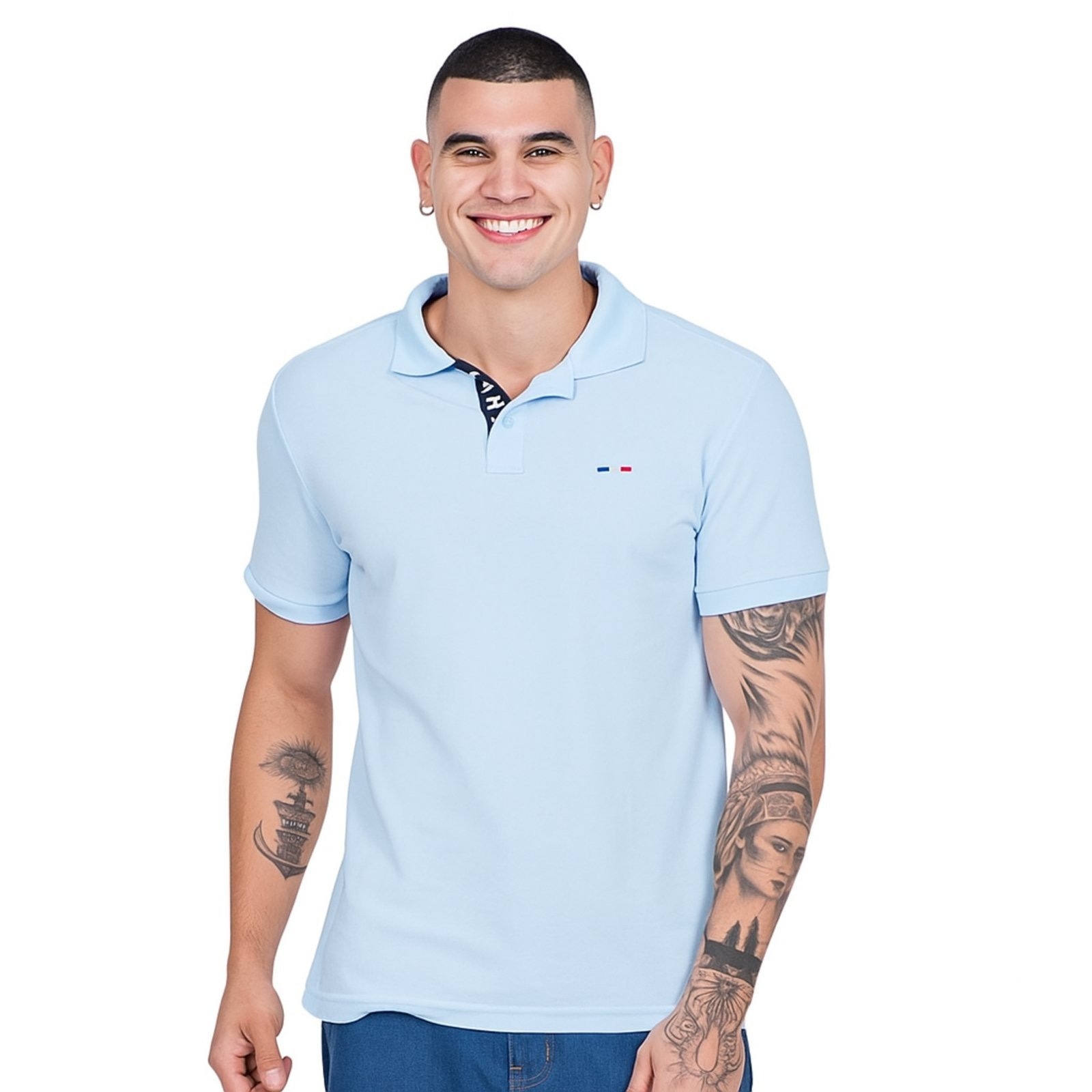 Imagem principal Camisa Polo Masculina Básica Industrie Piquet no Estilo Tommy Bordado França Verde Claro Industrie azul verde