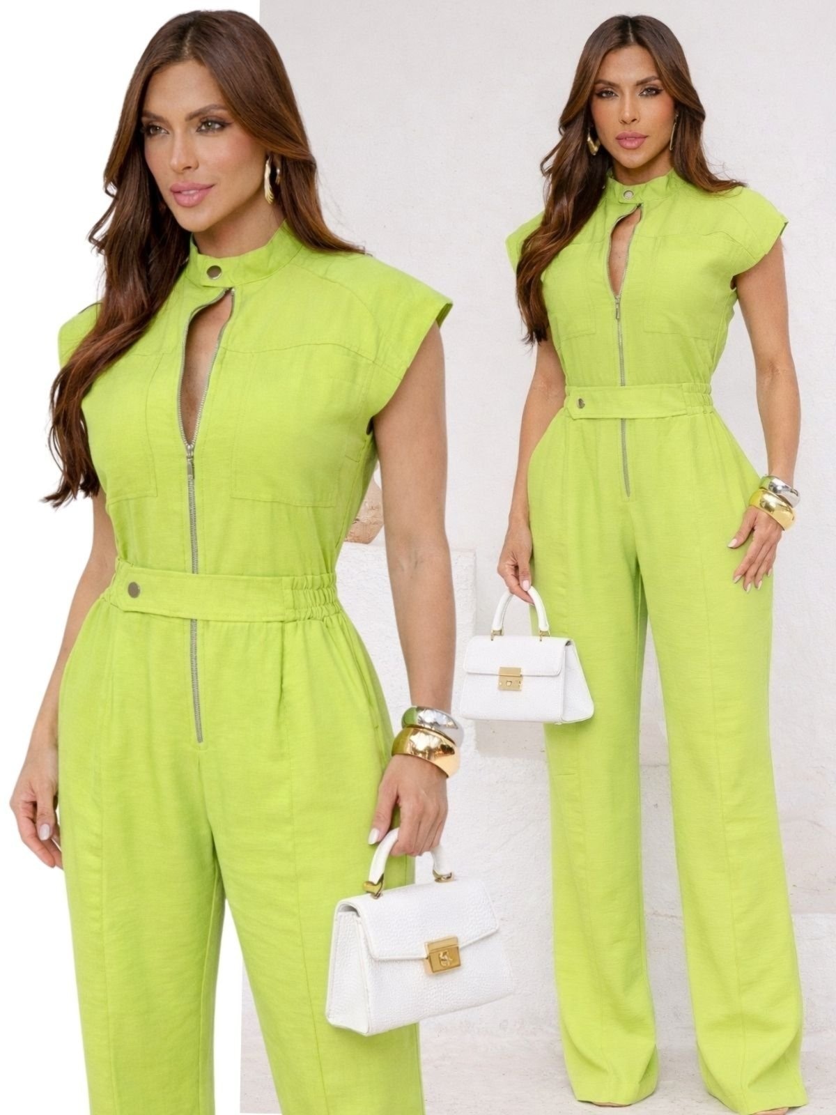 Imagem principal Macacão Longo Tropical Fashion Cargo Com Zíper Frontal wgsn TROPICAL FASHION verde