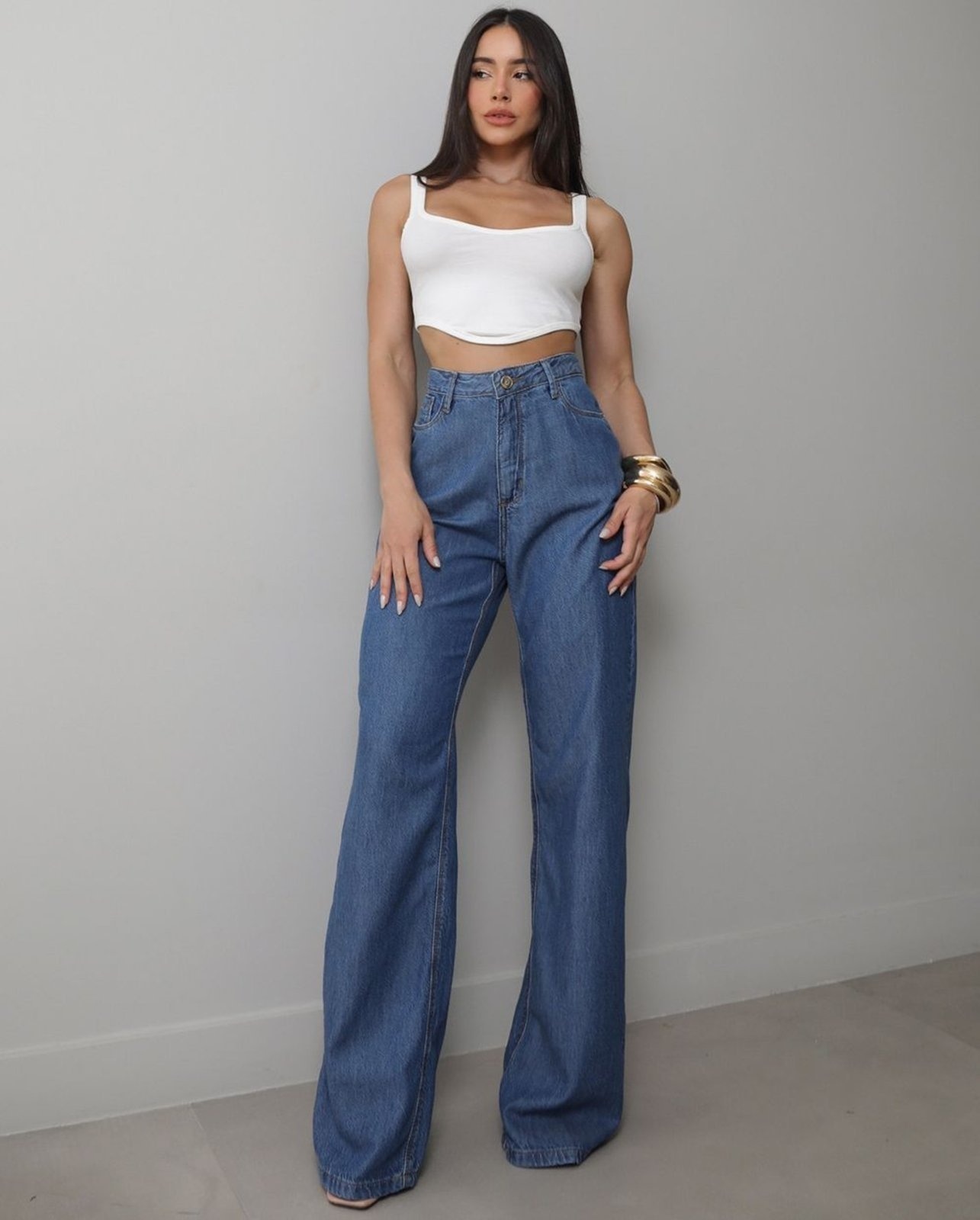 Imagem principal Calça Wide Leg Feminina Cintura Alta 25092 Média Consciência jeans