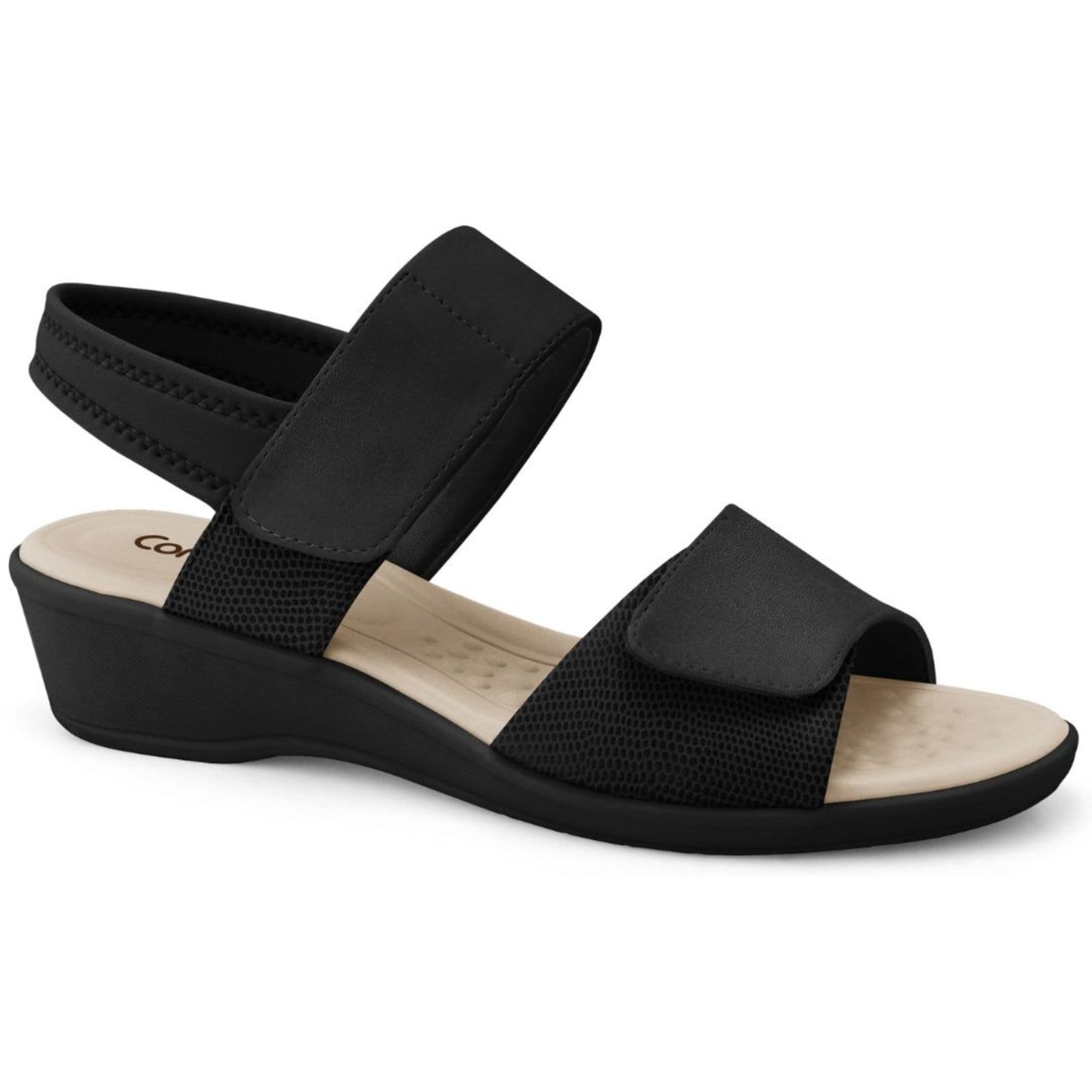 Sandália Feminina Preta Leve Elástico Comfortflex 2572303-4