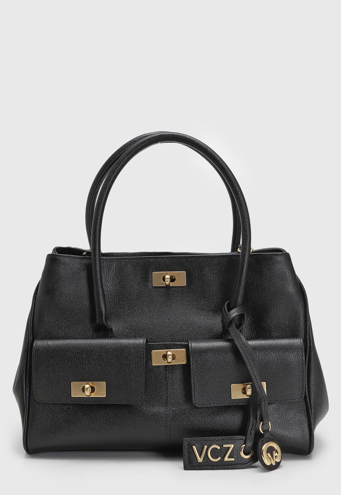 Bolsa Grande Feminina Vicenza Detalhes Dourados Preta