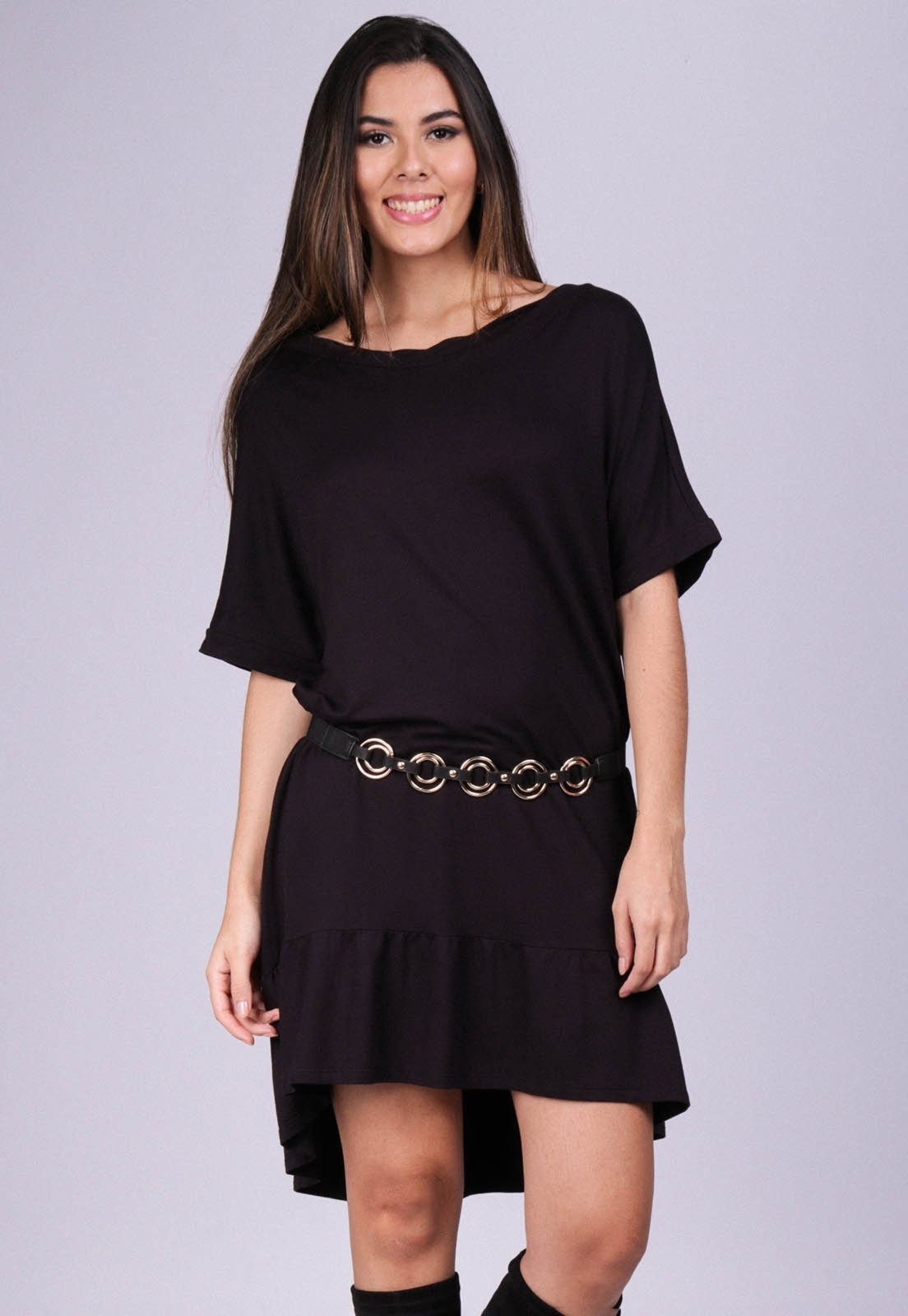 Imagem principal Vestido Curto Amazonia Vital Malha Mullet Amplo Babado Amazonia Vital preto