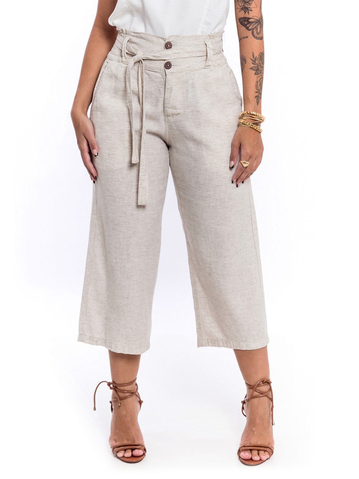 Imagem principal Bermuda Pantacourt Restrito Jeans de Linho com Laxtex Restrito Jeans bege