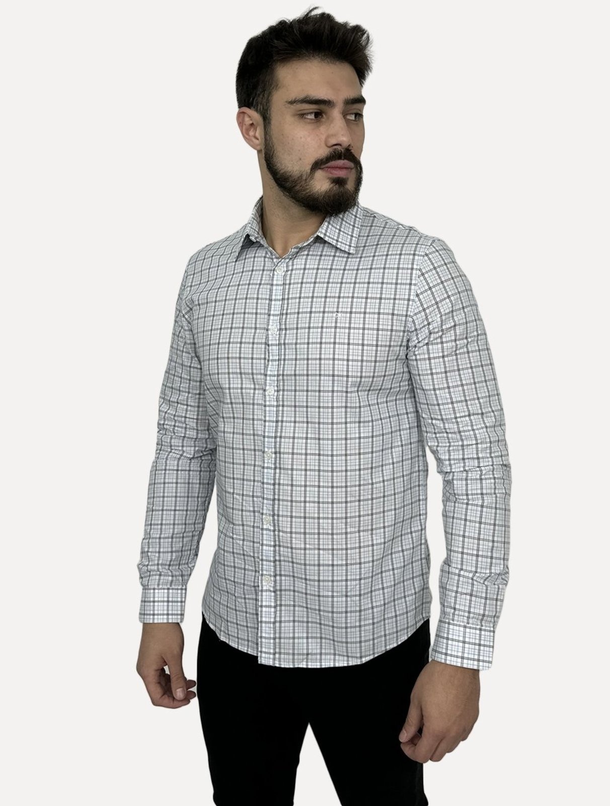 Imagem principal Camisa Calvin Klein Masculina Slim Fine Check Xadrez Branca Calvin Klein branco