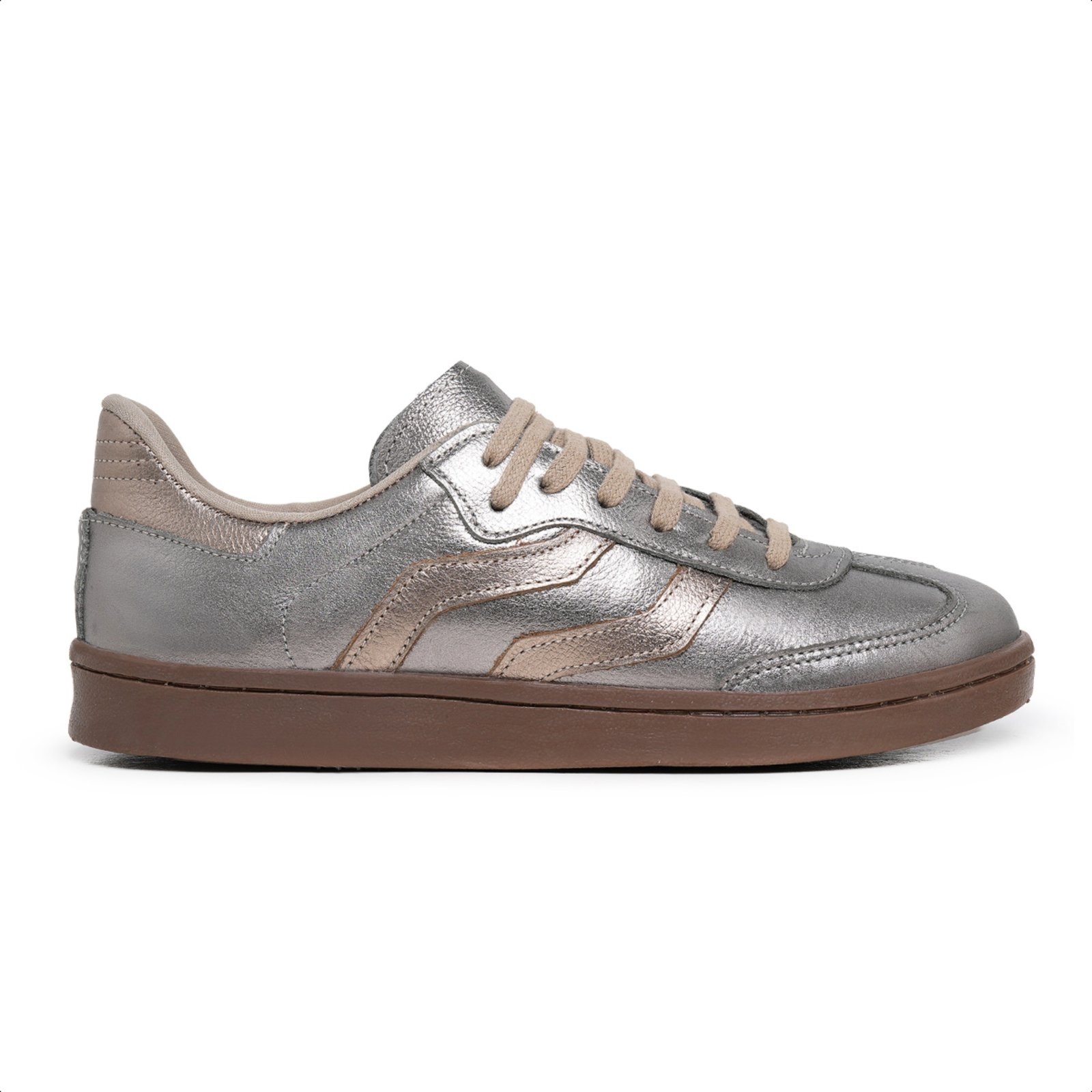 Imagem principal TENIS FEMININO CANO BAIXO DE COURO PARA O DIA A DIA Ref.:1530 Metalizado Mister Couros prata