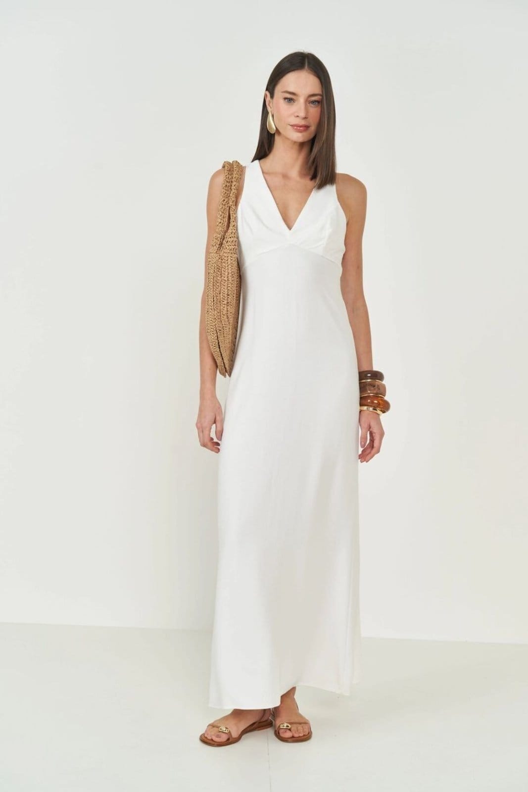Vestido Em Crepe Midi Comfort Colcci Off Shell