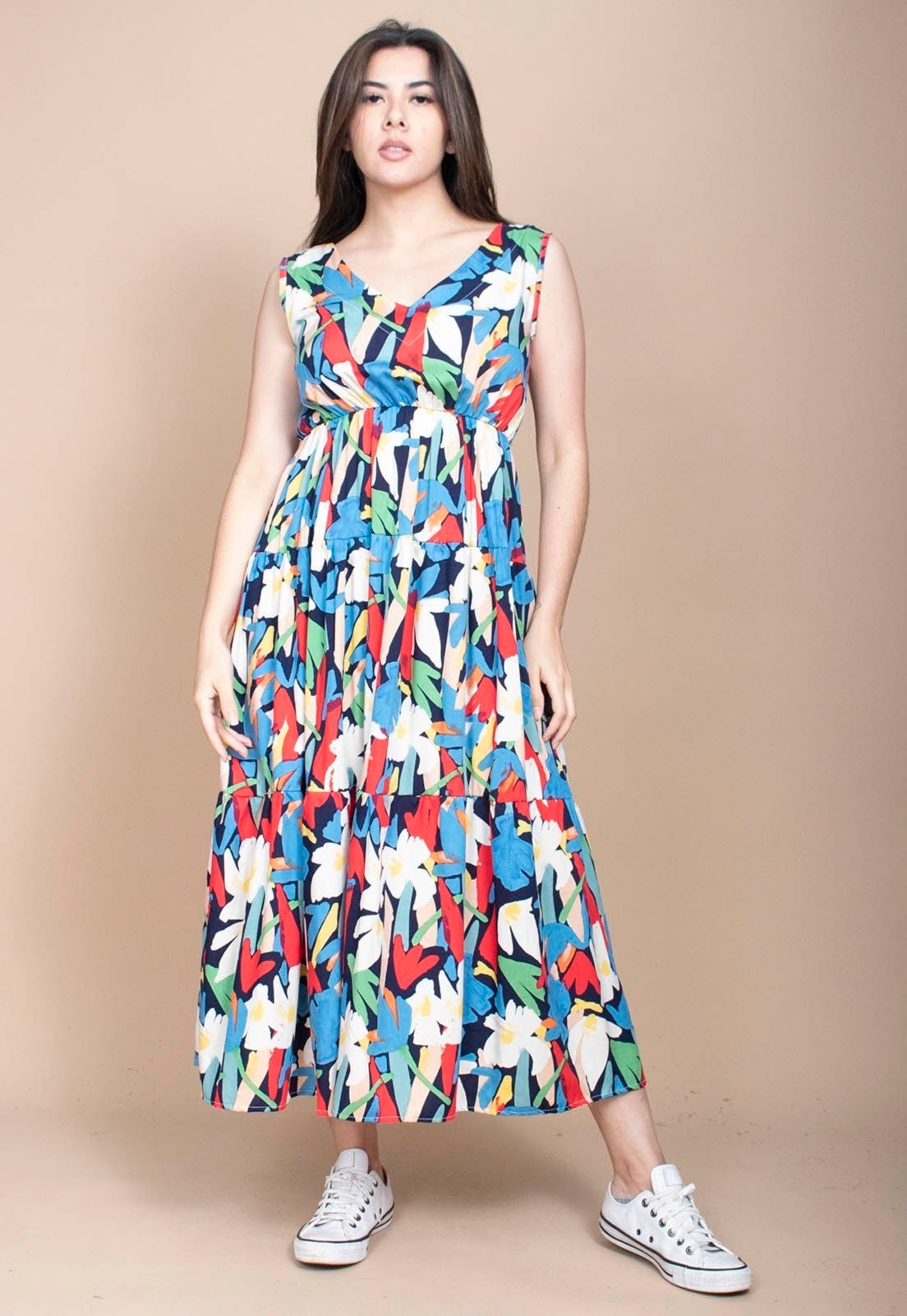 Imagem principal Vestido Cabanafree Regata Longo Peri Viscose Camadas Estampa Floresce Cabanafree estampado/preto/verde/vermelho