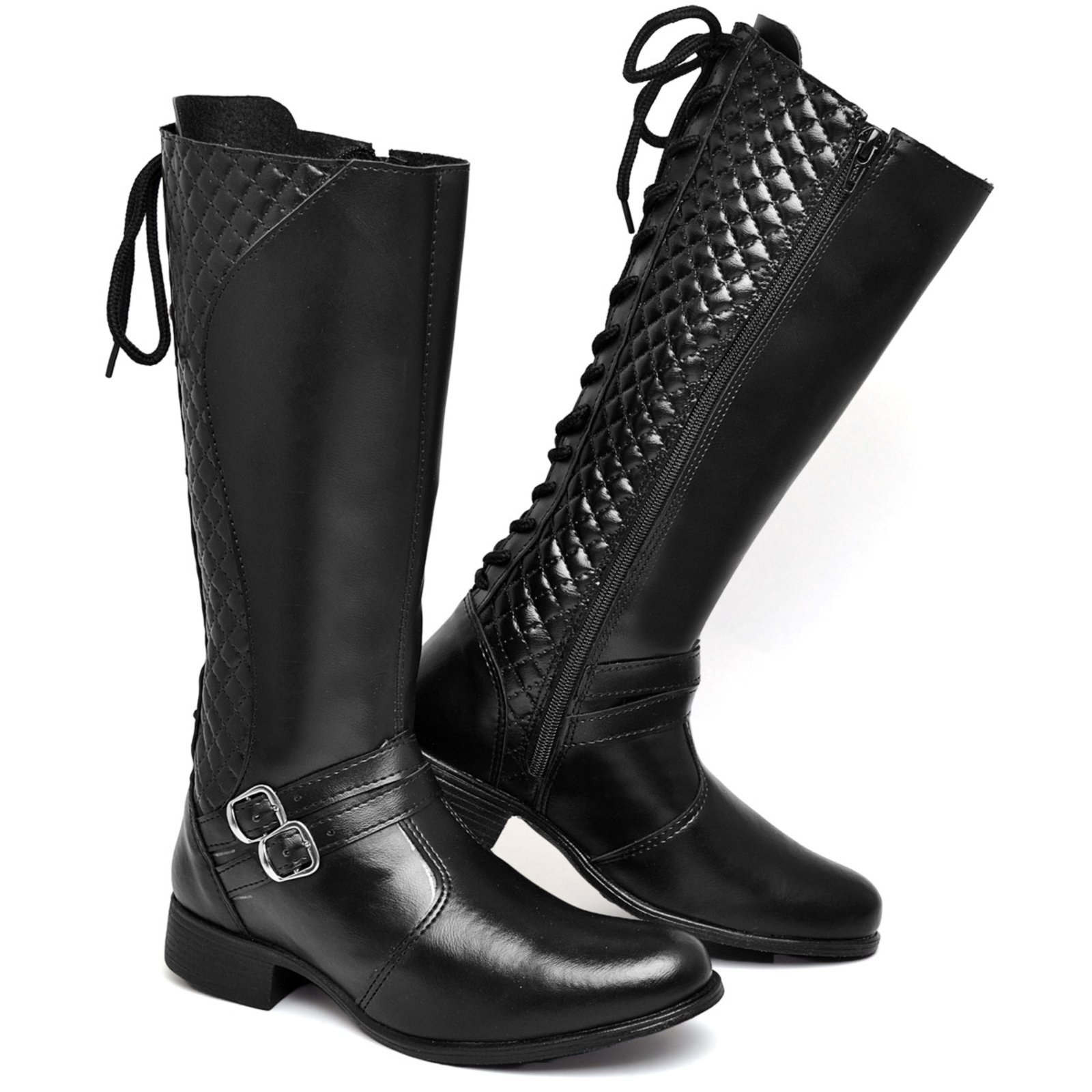 Imagem principal Bota Feminina Estilosa Cano Longo em Sintético de Amarração Preta Polo Blu do ao 40 Polo Blu preto blu