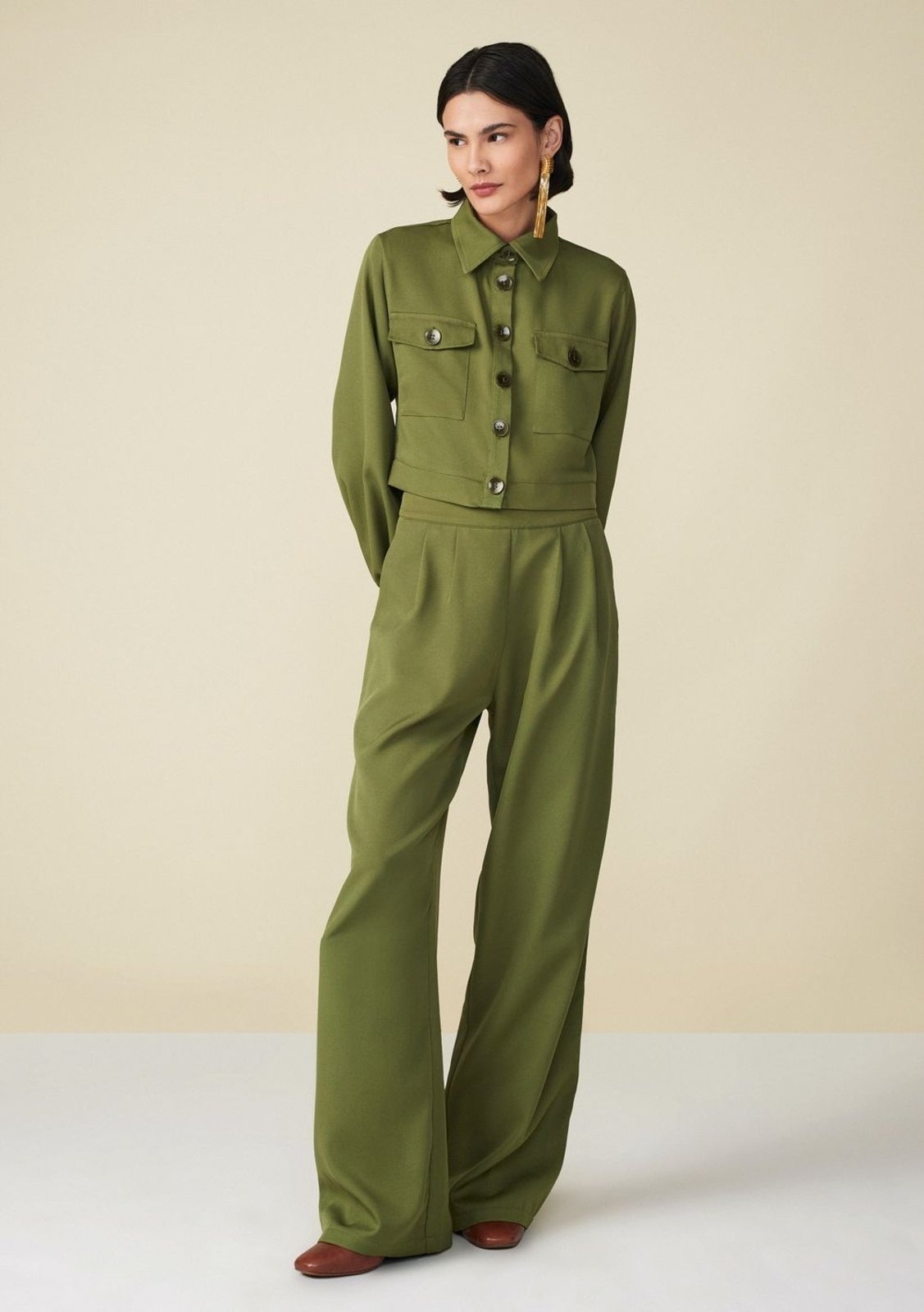 Imagem principal Calça Maria Valentina Reta Cós Intermediário Com Pence Maria Valentina verde