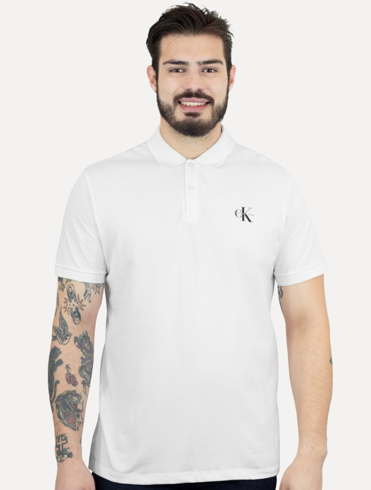 Imagem principal Polo Calvin Klein Jeans Masculina Piquet Regular Light Re Issue Branca Calvin Klein branco
