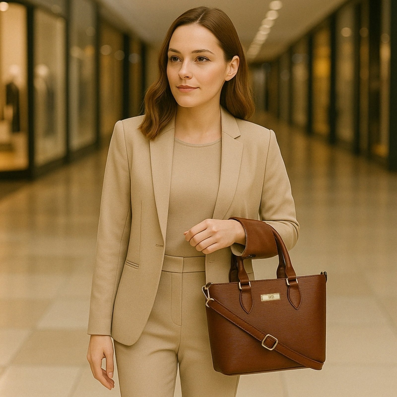 Imagem principal Bolsa Tote Estruturada Transversal Regulável Com alça Removível de Mão- Caramelo WILLIBAGS marrom