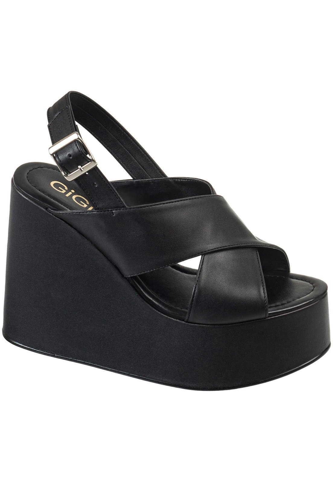 Imagem principal Sandália Feminina GiGiL Anabela Plataforma Salto Alto Tiras Cruzadas Gigil preto
