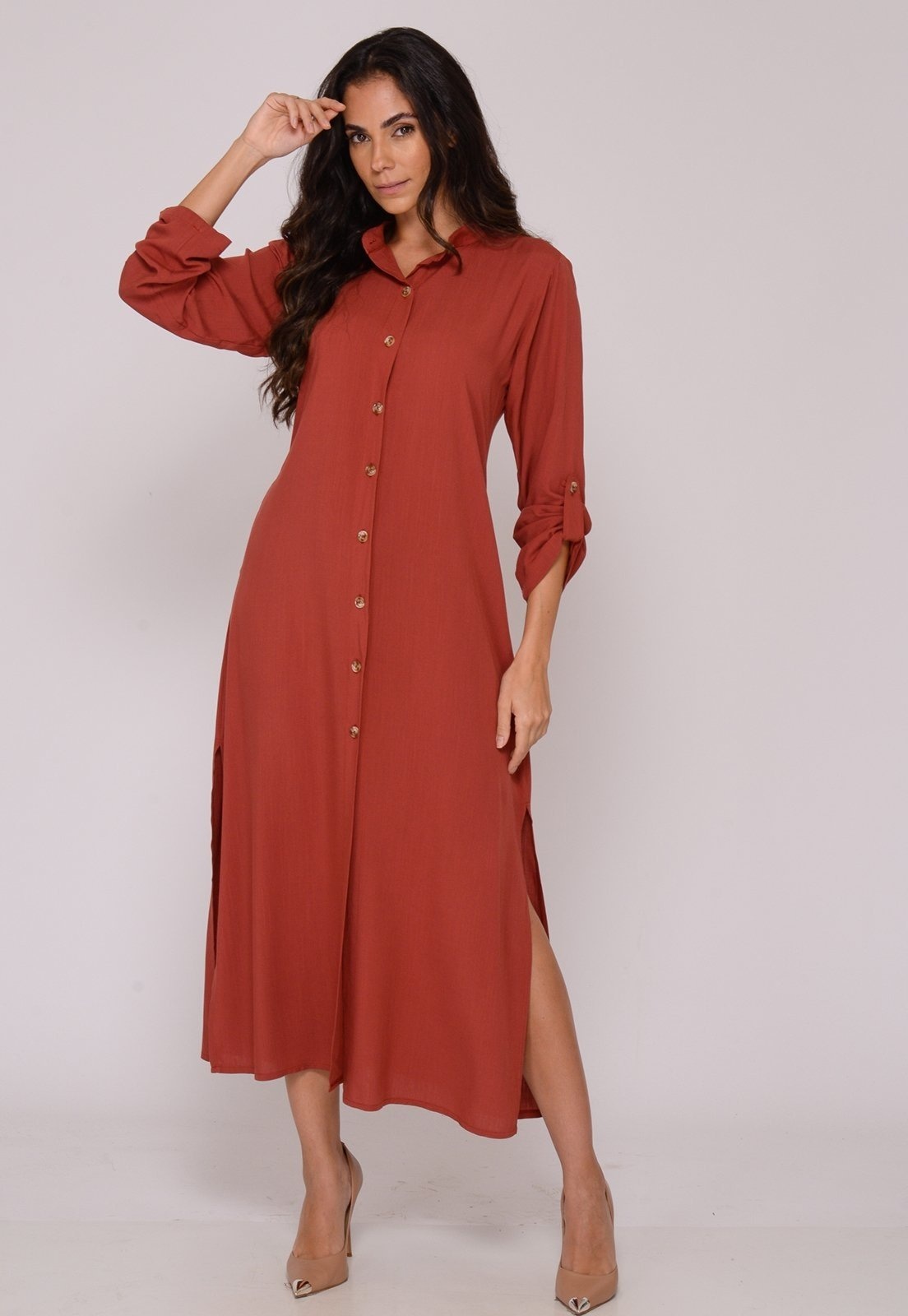 Imagem principal Vestido Chemise Botões L B’Bonnie Valentina Terra B'Bonnie vermelho