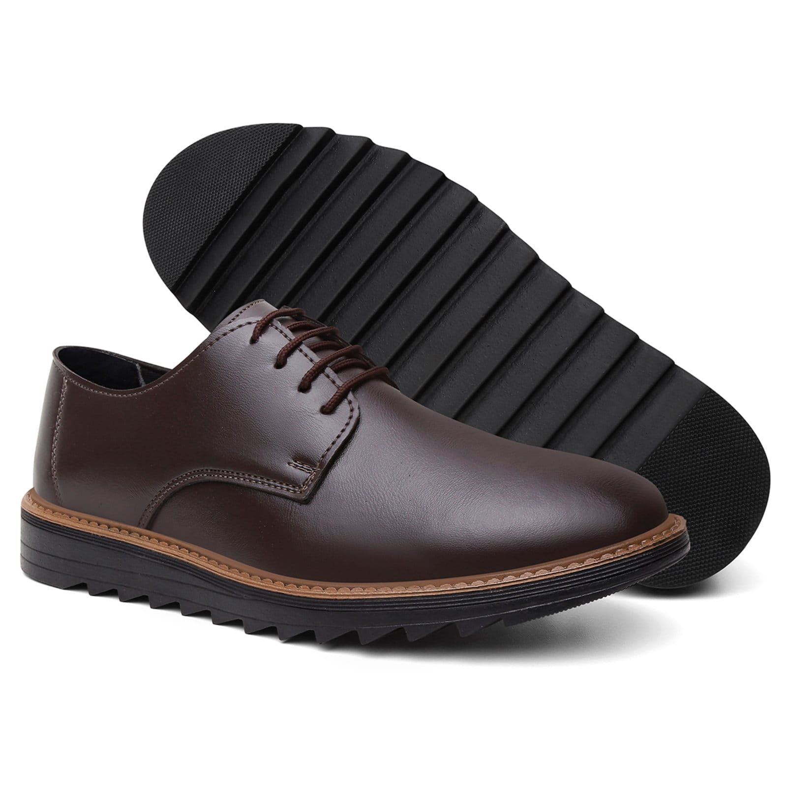Sapato Esporte Fino Masculino Café Solado Tratorado Derby