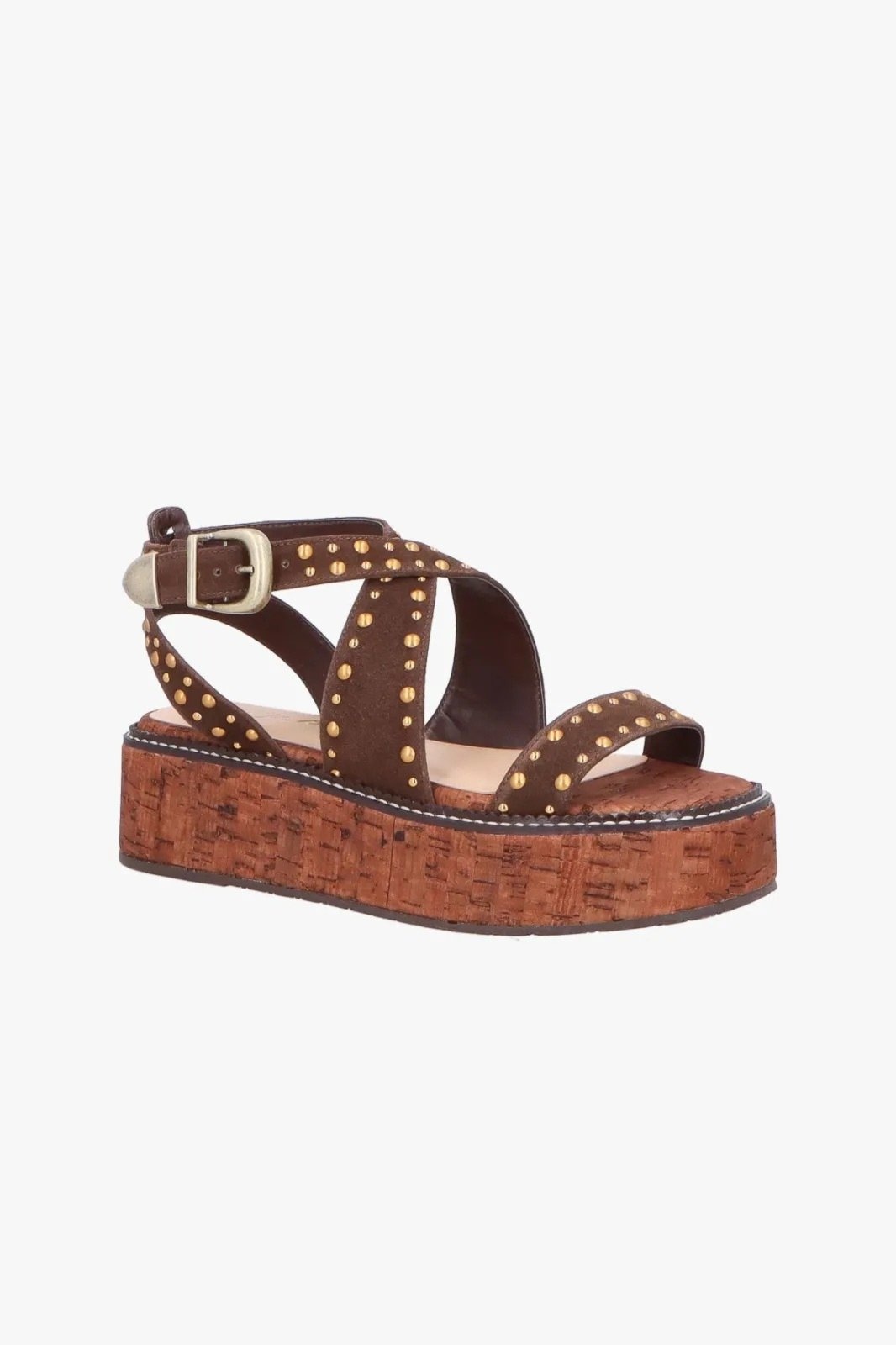 Imagem principal Sandalia Luiza Barcelos Flatform Em Couro Com Tachas E Salto De Cortiça Luiza Barcelos marrom