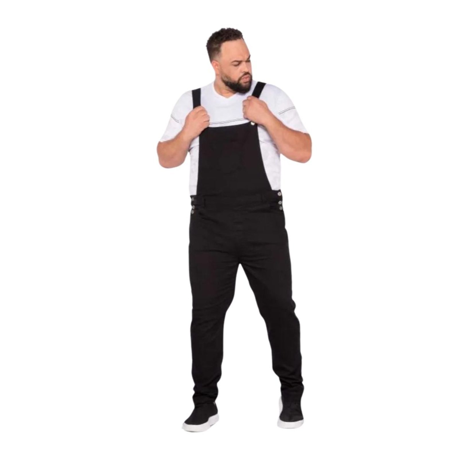 Imagem principal Macacão Jardineira Masculino Jeans Loka Plus Size Sarja Jeans Loka preto