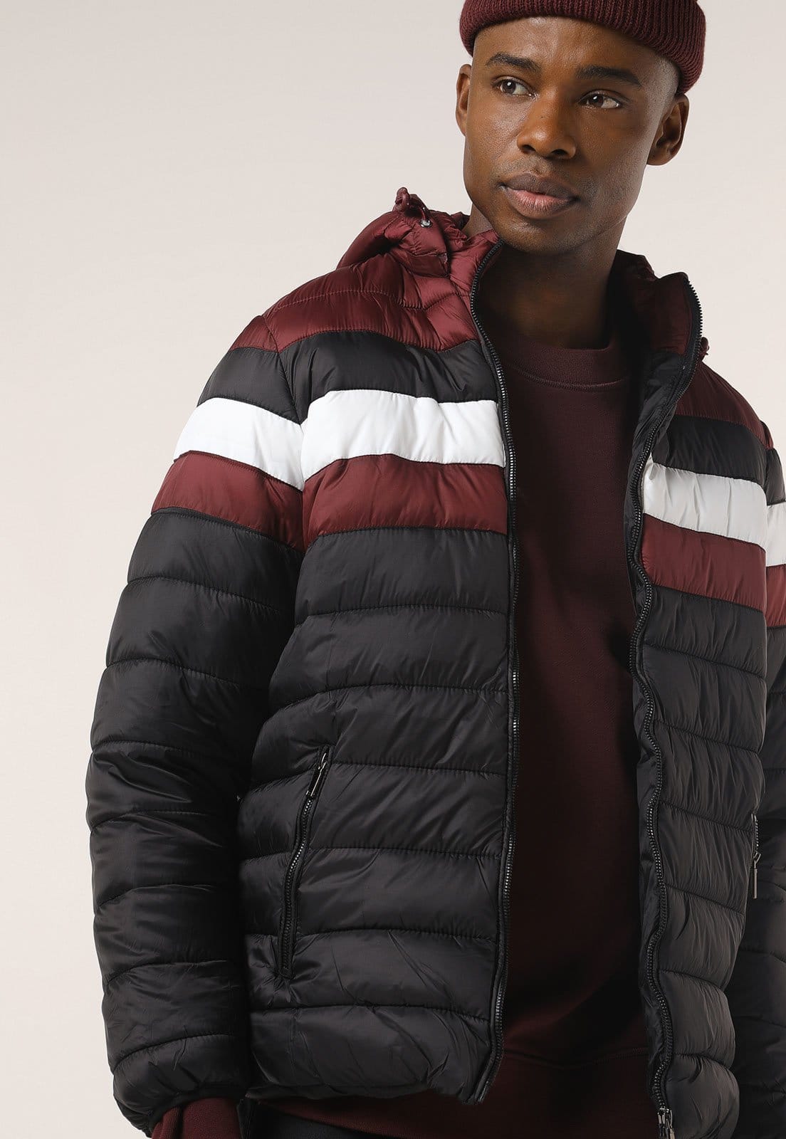 Jaqueta Puffer Broken Rules Listrada Preta