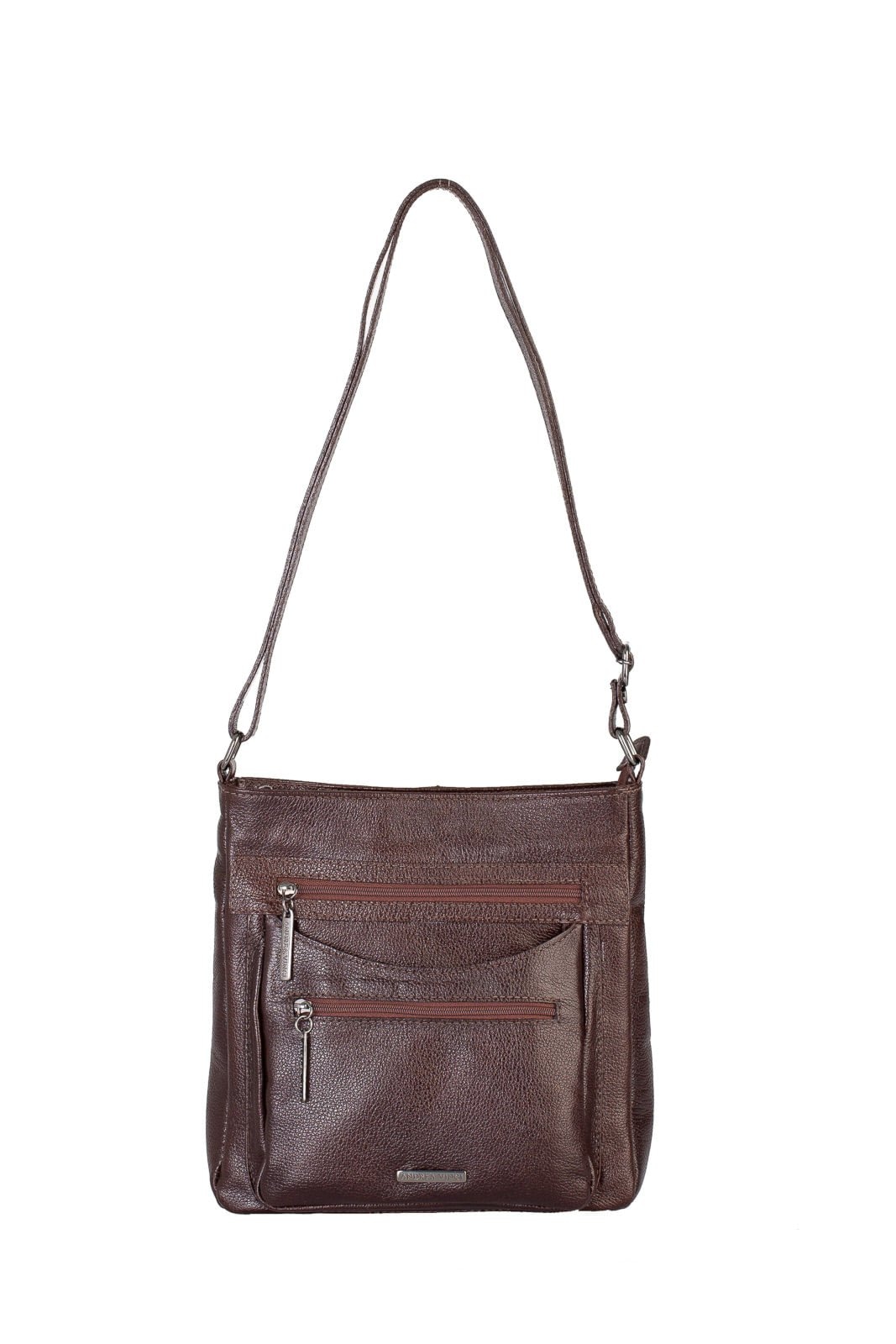 Imagem principal Bolsa tiracolo em couro liso metais grafite Thais - Café Andrea Vinci preto