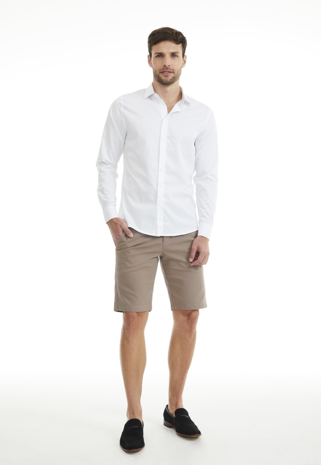 Imagem principal Bermuda Sarja Traymon Chino Slim Kaki Traymon bege kaki