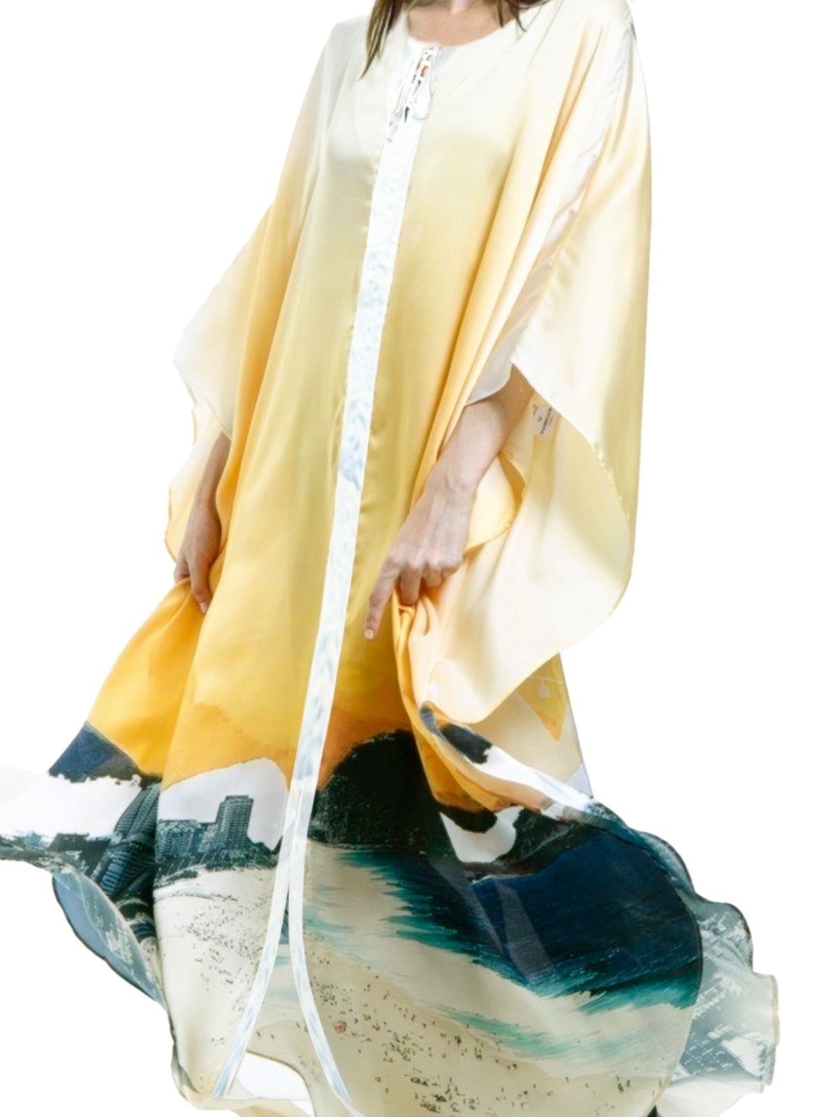 Imagem principal Vestido KAFTAN Longo Crepe Estampado EXCLUSIVO RJ 101 Resort Wear amarelo