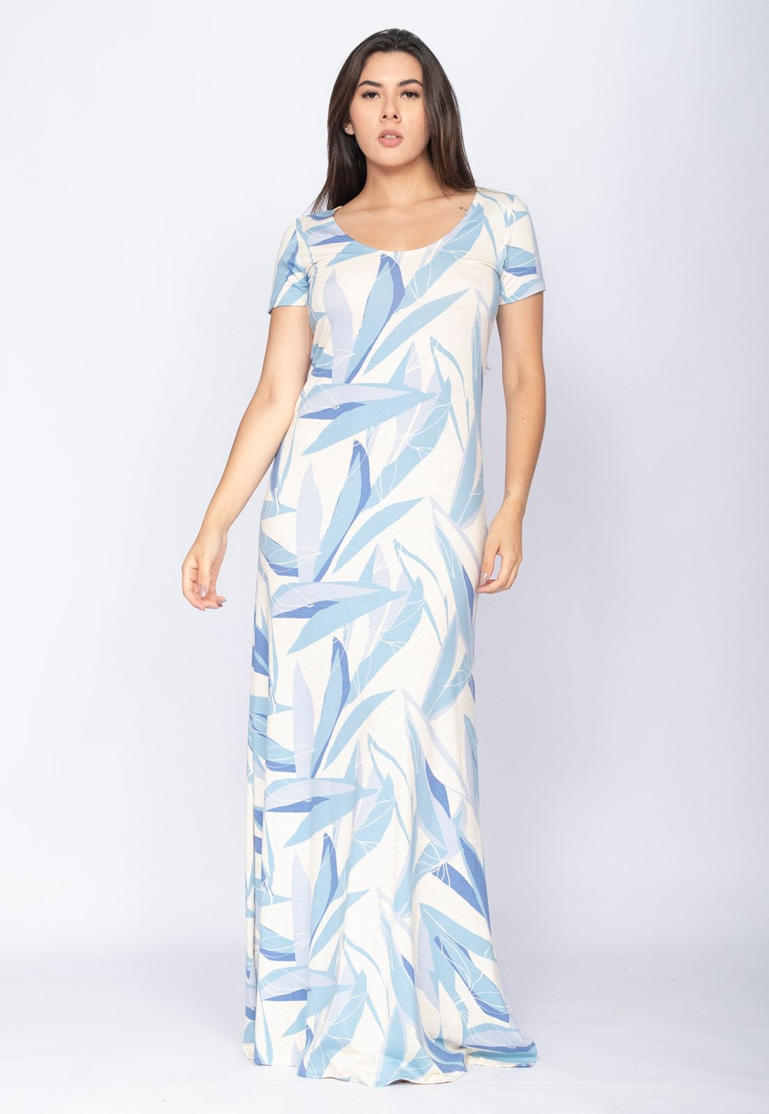 Imagem principal Vestido CabanaFree Longo Malha Gola Canoa Manga Curta Estampa Selvagem Blue Cabanafree azul/estampado blue