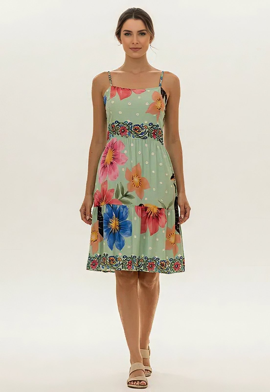 Imagem principal Vestido CabanaFree Curto Alça Fina Estampa Flor de Água Cabanafree branco/estampado