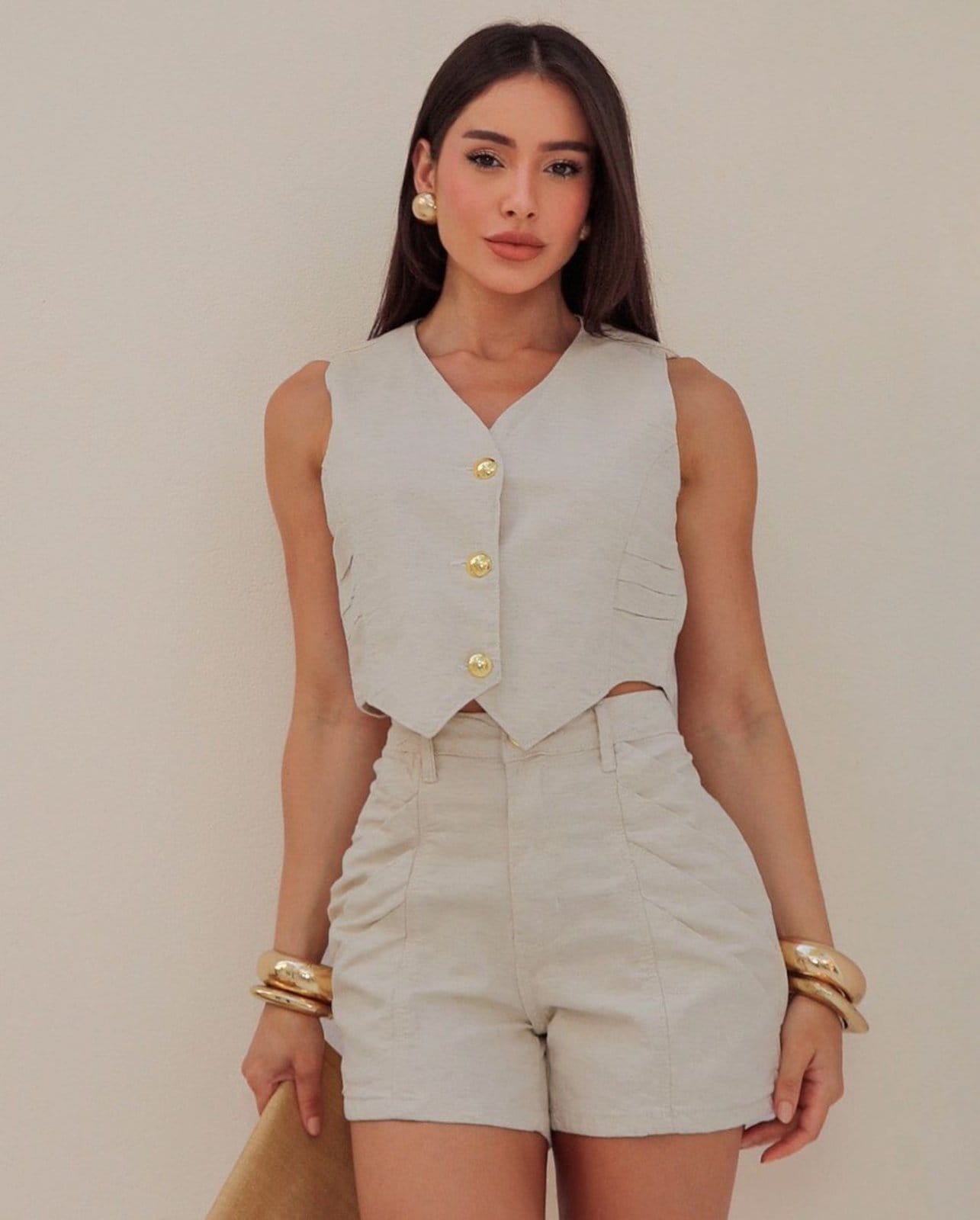 Shorts Linho Mom Feminino com Pregas 25013 Linho