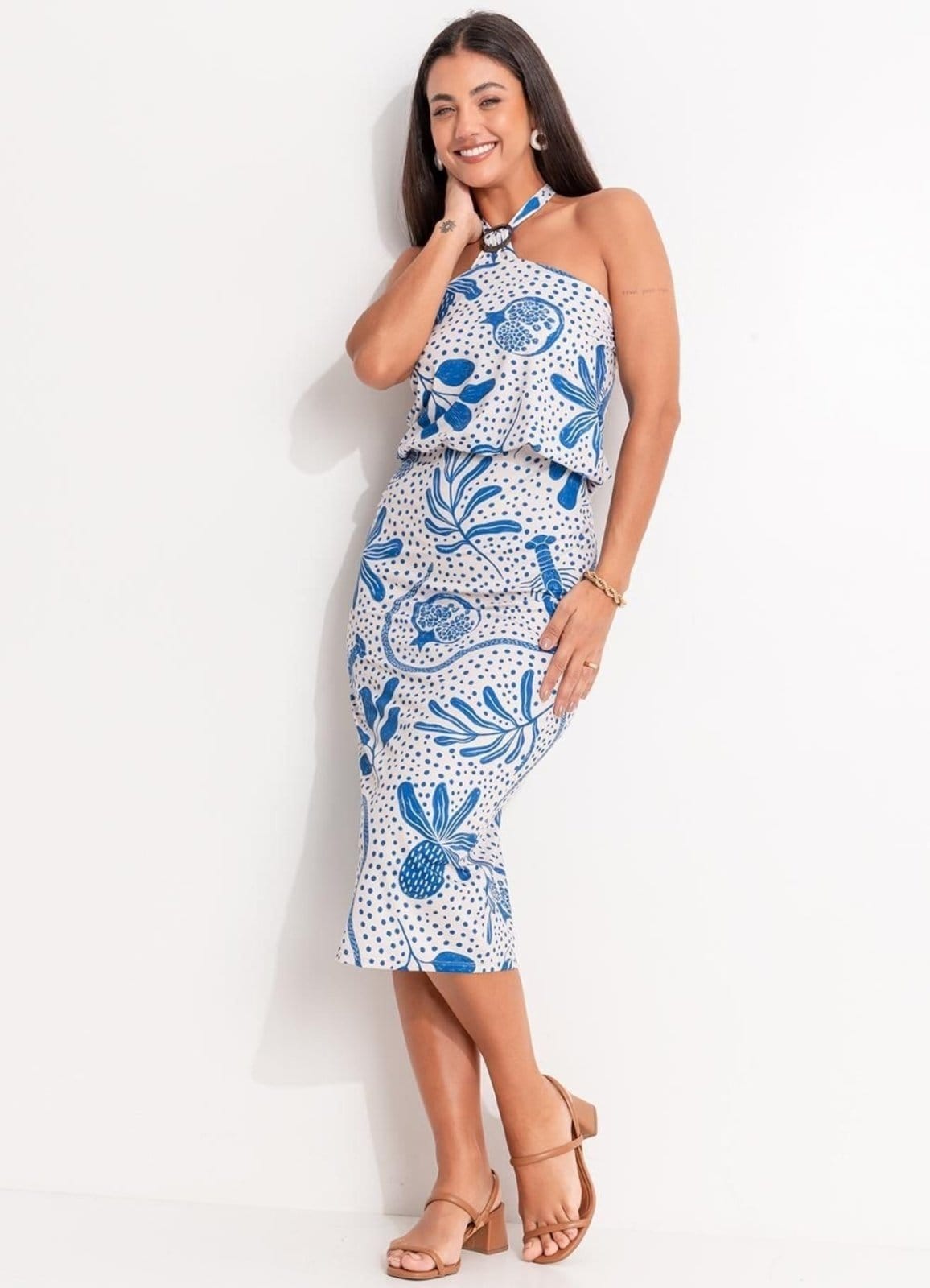 Vestido Em Malha Fria Quintess Pontilhado