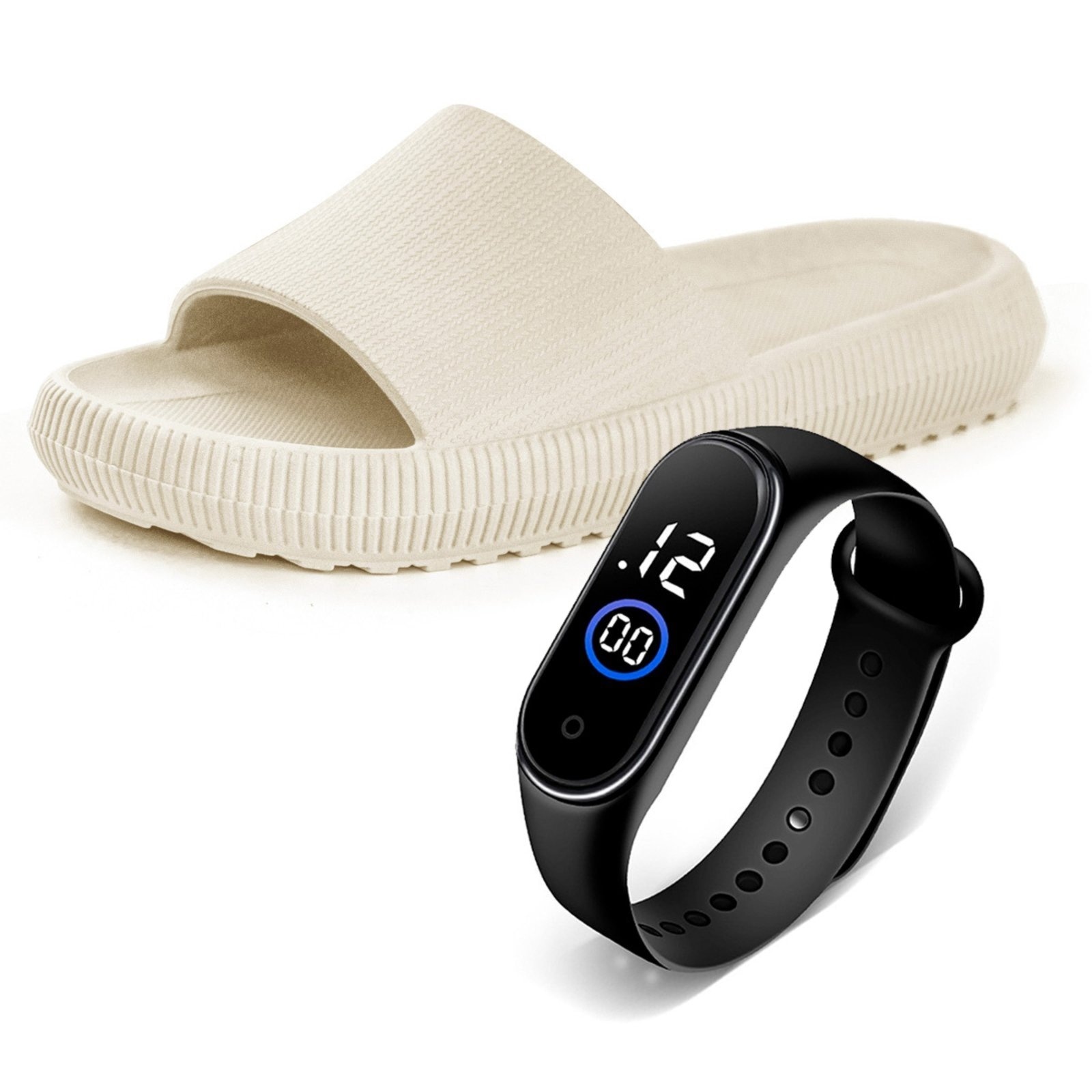 Imagem principal Chinelo Feminino Nuvem Slide Confortável Anatômico Macio Moderno Antiderrapante Com Relógio Offwhite BREDENI off-white offwhite