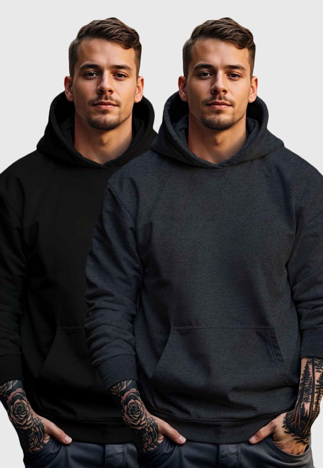 Imagem principal Kit 2 Moletom Canguru Masculino Fechado Flanelado Benellys Liso Chumbo com Benellys preto