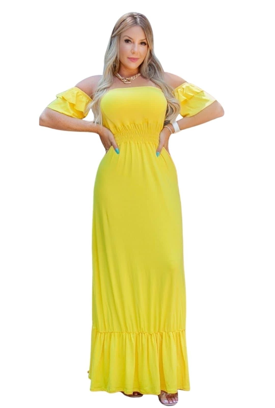 Imagem principal Vestido Longo Ciganinha Com Bojo Ano Novo Réveillon Cia do Vestido amarelo