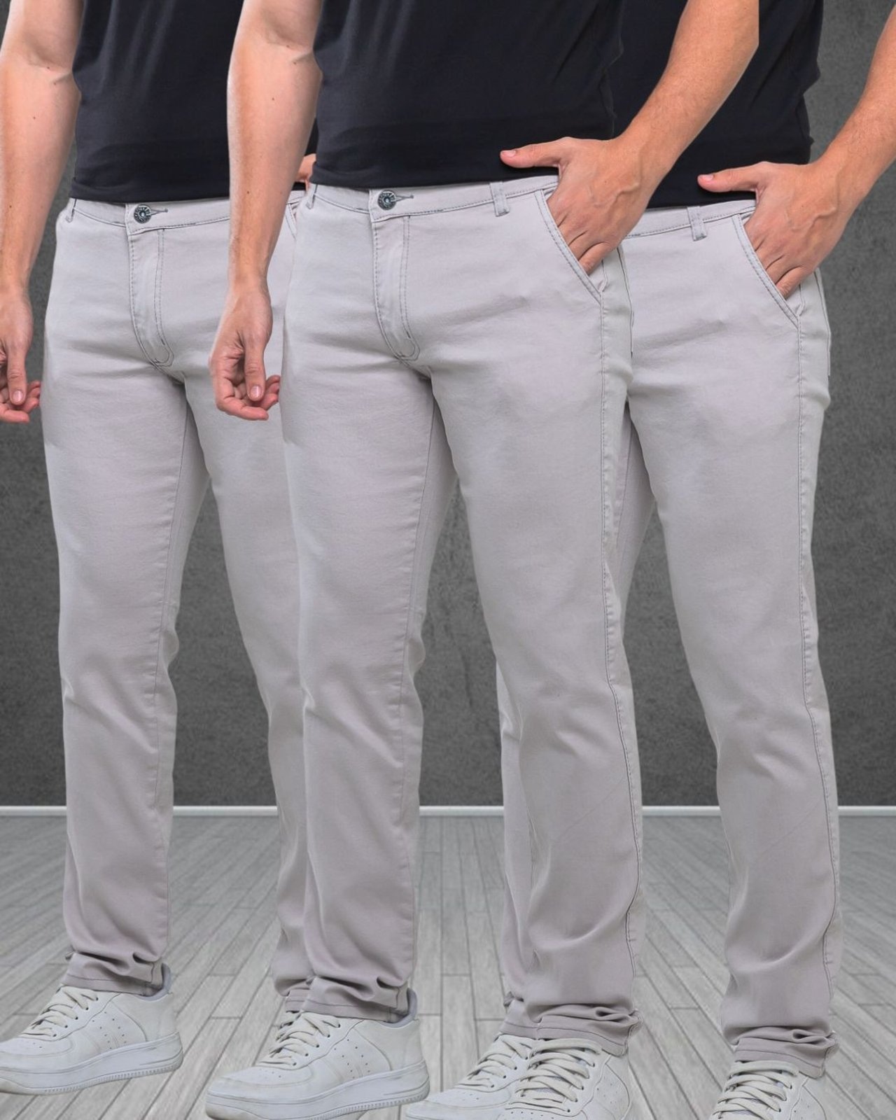 Imagem principal Kit 3 Calças Sarja - 5 Estilos Casual e Confortavel Estilo Dia a Dia 5 ESTILOS cinza